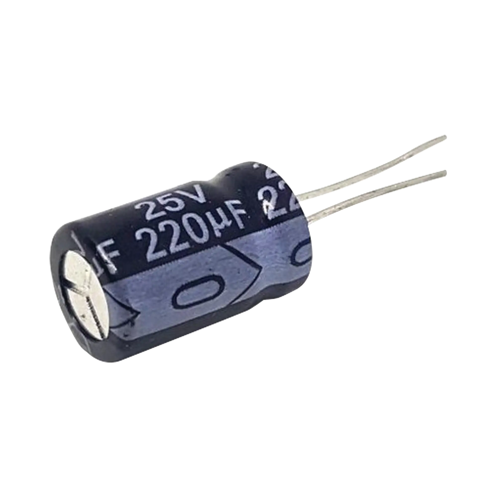 Capacitor Electrolítico Radial de Aluminio, 220 µFd, 25 Vcc, 105 °C, 8 x 11 mm.