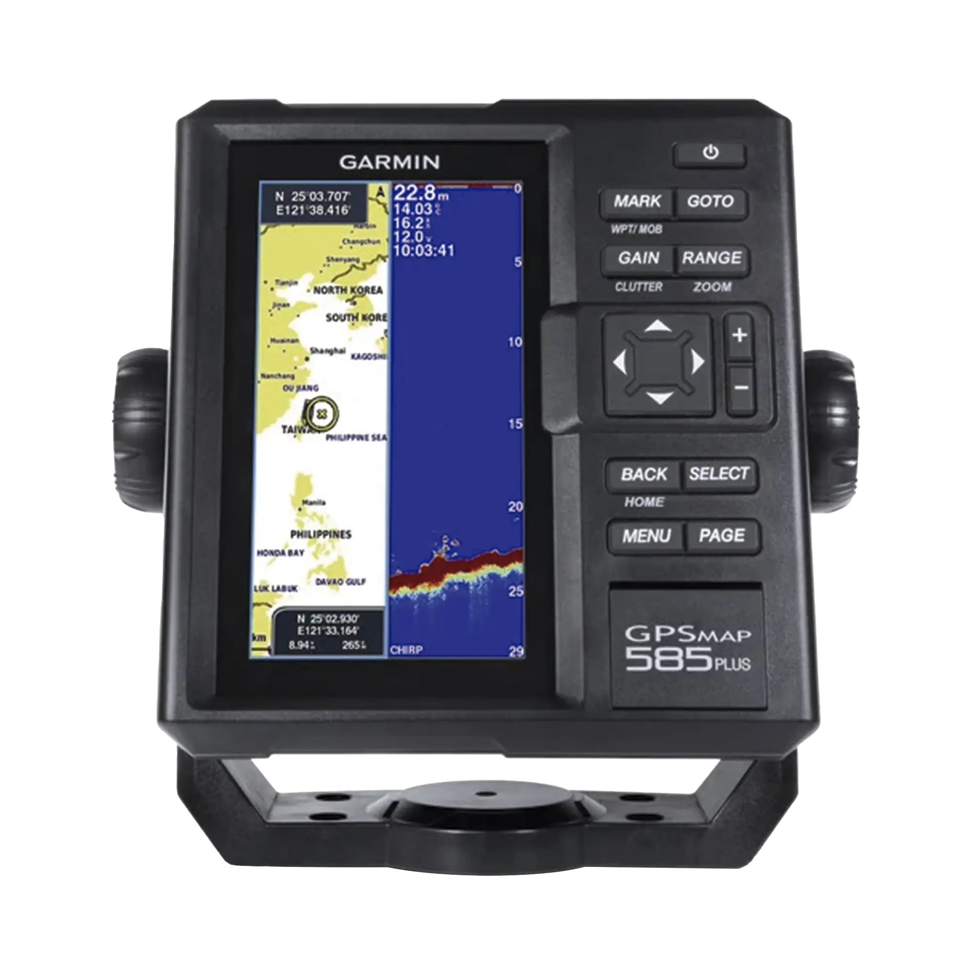 Plotter de Navegación GPSMAP 585 Plus / Pantalla 6″ WVGA / Sonar CHIRP 600W / ClearVü Scanning Sonar / Compatible GPS-GLONASS-BeiDou / Quickdraw Contours / 2 Ranuras SD / IPX7 / Multiidioma