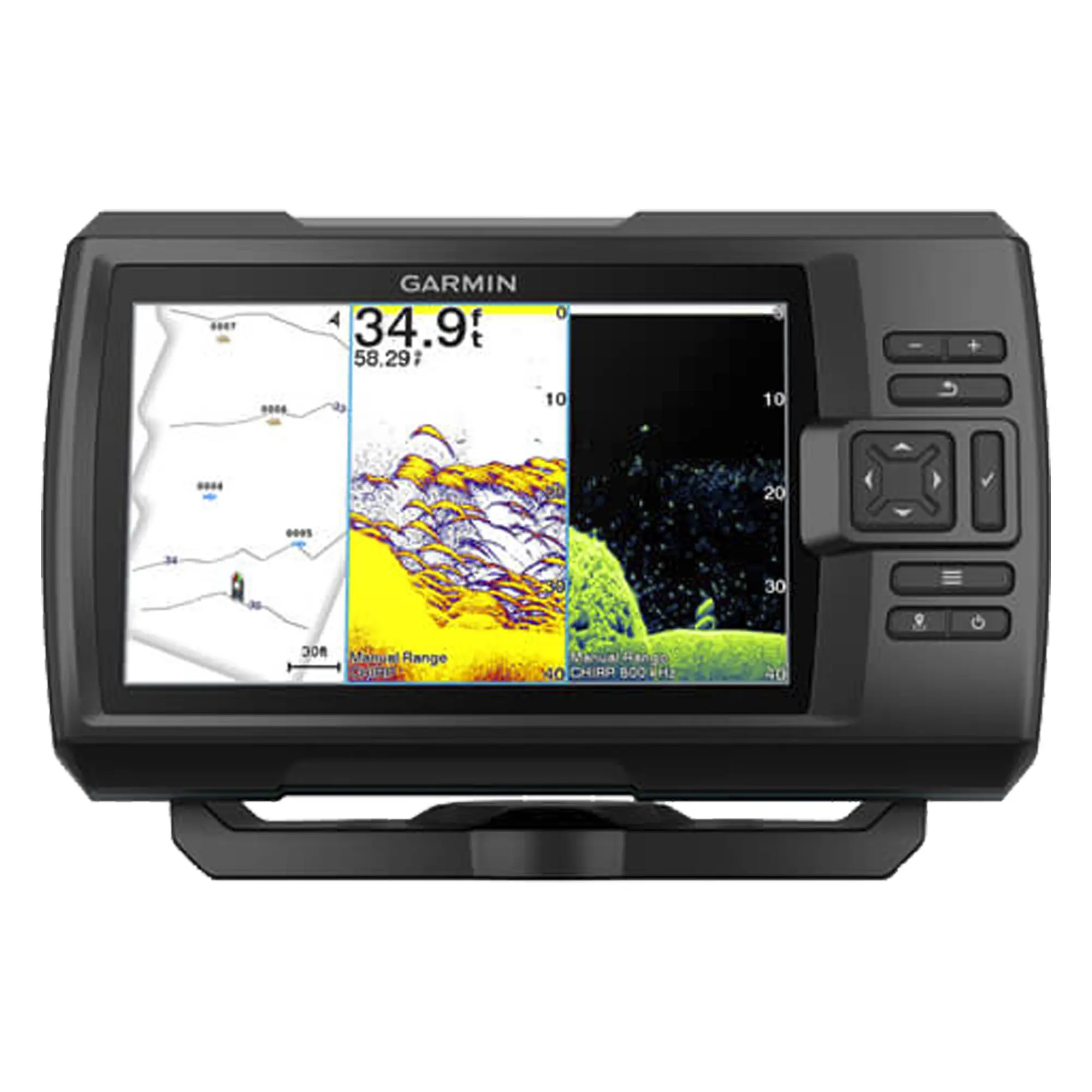 STRIKER Vivid 7cv / Pantalla WVGA a Color 7″ / Resolución 800×480 / GPS Integrado / Sonda Tradicional y ClearVü / Frecuencias 50-800 kHz / Potencia 500 W / IPX7 / Quickdraw Contours / Conectividad Wi-Fi