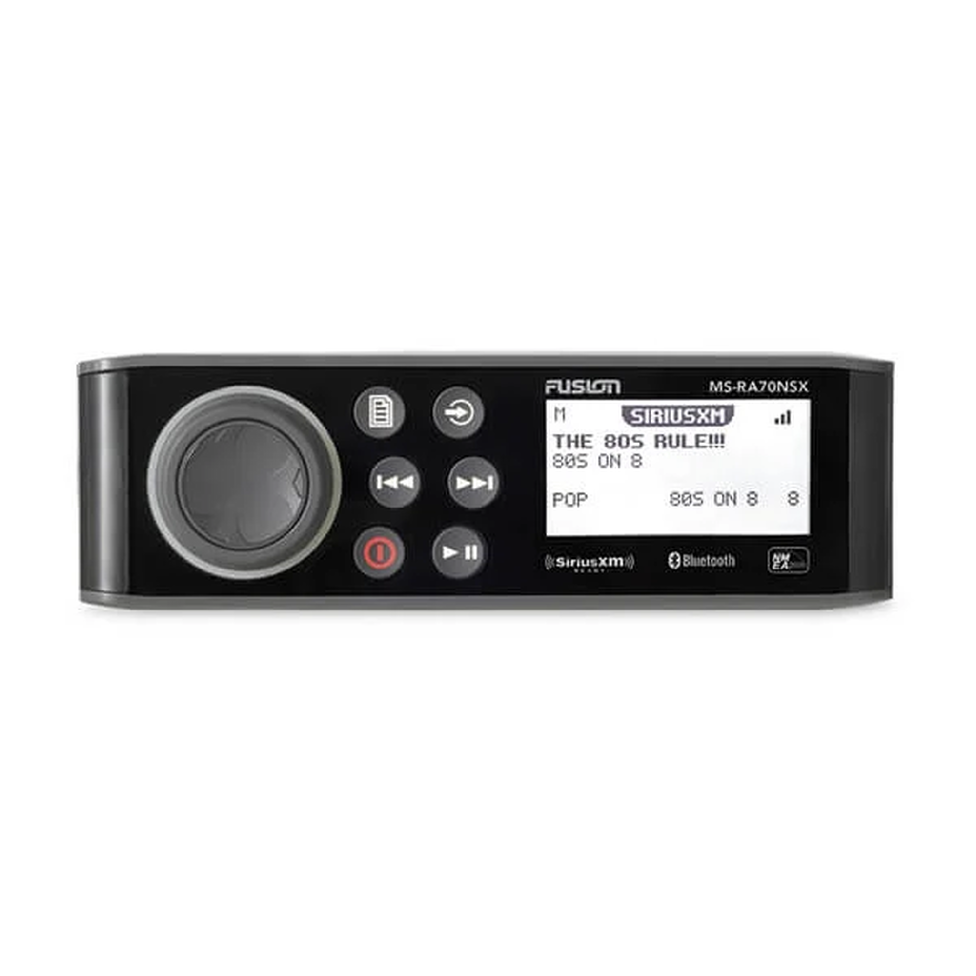 Sistema de Audio Marino MS-RA70 / Pantalla LCD Monocroma 2.6″ / Tecnología Multi-Zone™? 2 Zonas / Potencia Pico 200 W / Bluetooth® y ANT® / Compatible con SiriusXM y DAB+ / IPX7 / USB para Actualizaciones