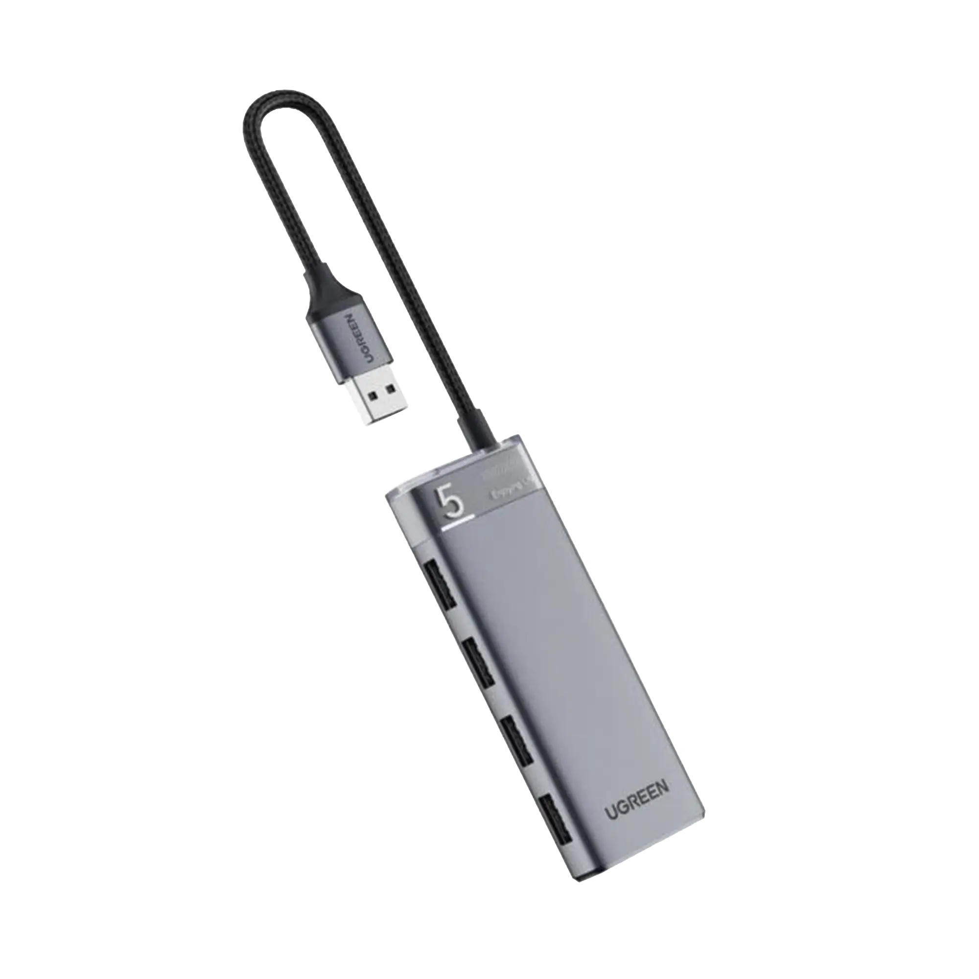 HUB USB-A 3.2 Gen1 4 EN 1 | 4 Puertos USB-A (5Gbps) | Carcasa ABS + PC | Soporta OTG | Luz Indicadora LED | Cable de Nylon Trenzado de 20cm (Mas de 20000 flexiones) | Interfaz Niquelada | Color Gris Metalizado.