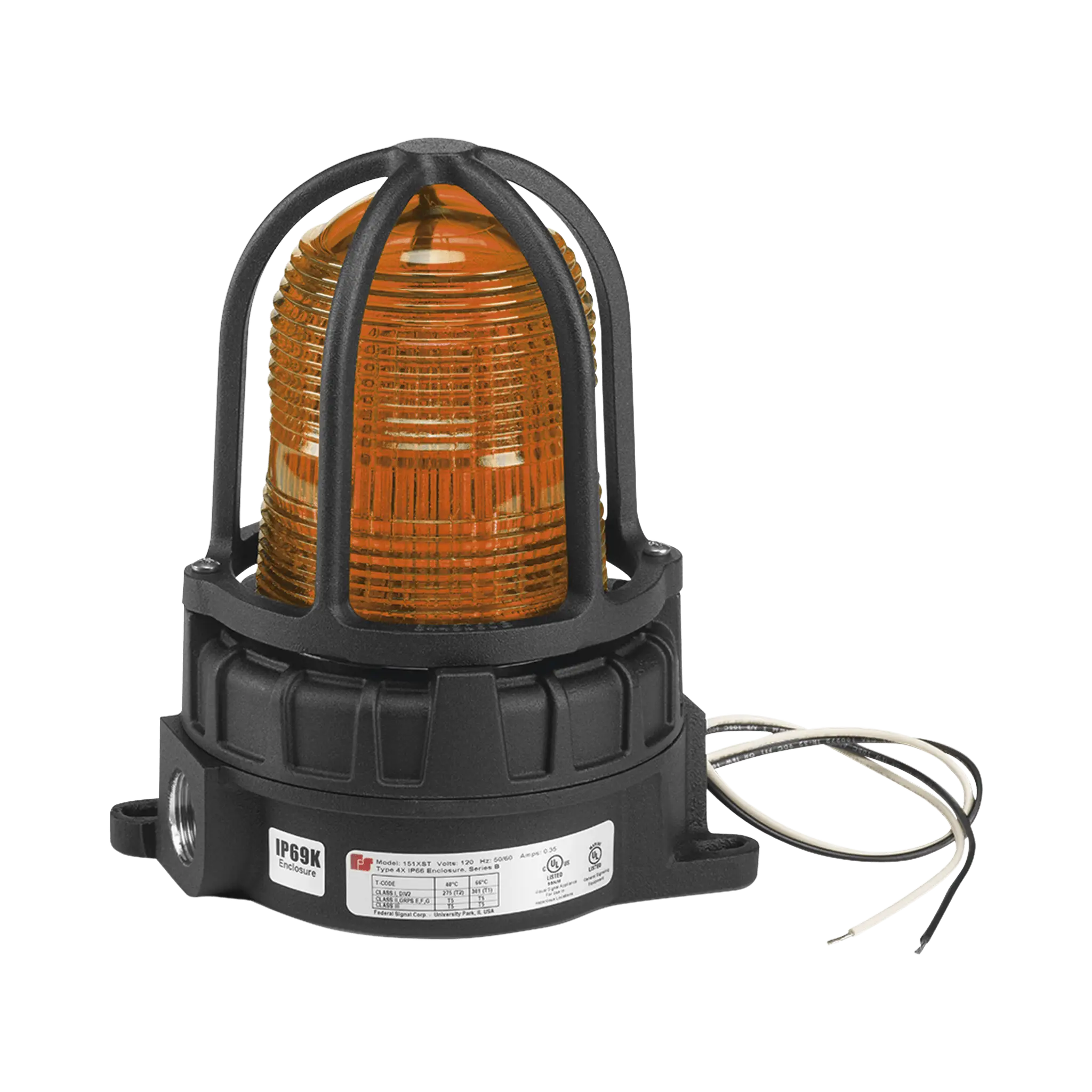 Luz de advertencia LED color Ámbar para ubicaciones peligrosas, montaje para superficies, 120/240Vca,
