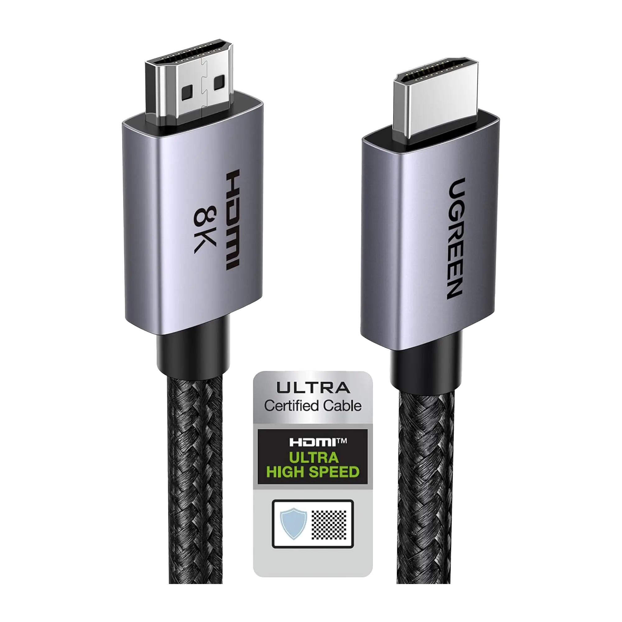 Cable HDMI 2.1 de 8K@60Hz | 2 m | 48Gbps | HDR10+ | 3D Inversivo| eARC | Dolby ATMOS |   VVR | QMS | QFT | ALLM | 3 modos de Visualización | Certificado HDMI 8K | Niquelado | Nylon Trenzado | Carcasa de Aluminio.