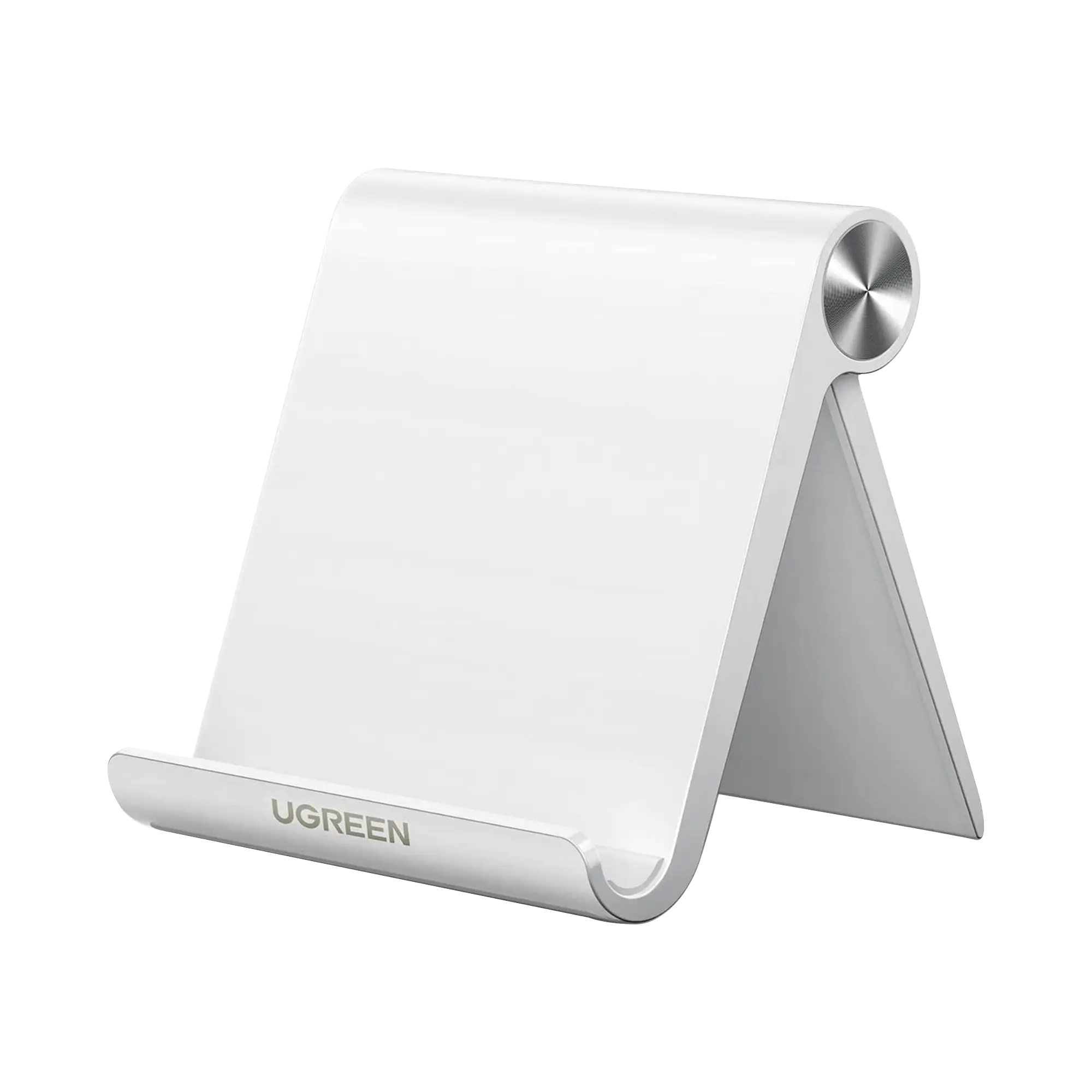 Soporte de Escritorio para Telefono Celular / Ajustable de 0° a 100° / Goma Antiarañazos / Antideslizante / Amplia Compatibilidad con dispositivos de 4» a 7.9» / Plegable / ABS / Color Blanco