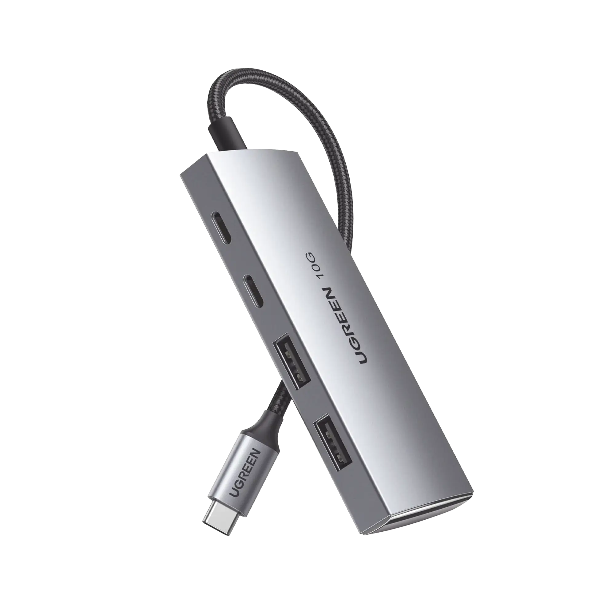 HUB USB-C 3.2 4 en 1 | 2 Puertos USB-C 3.2 (10 Gbps) | 2 Puertos USB-A 3.2 (10 Gbps) | Admite OTG | Compatible con MacBook, Chormebook, iMac, iPad Pro, iOS, Windows, Mac OS, Android | Carcasa de Aluminio | Nylon Trenzado.