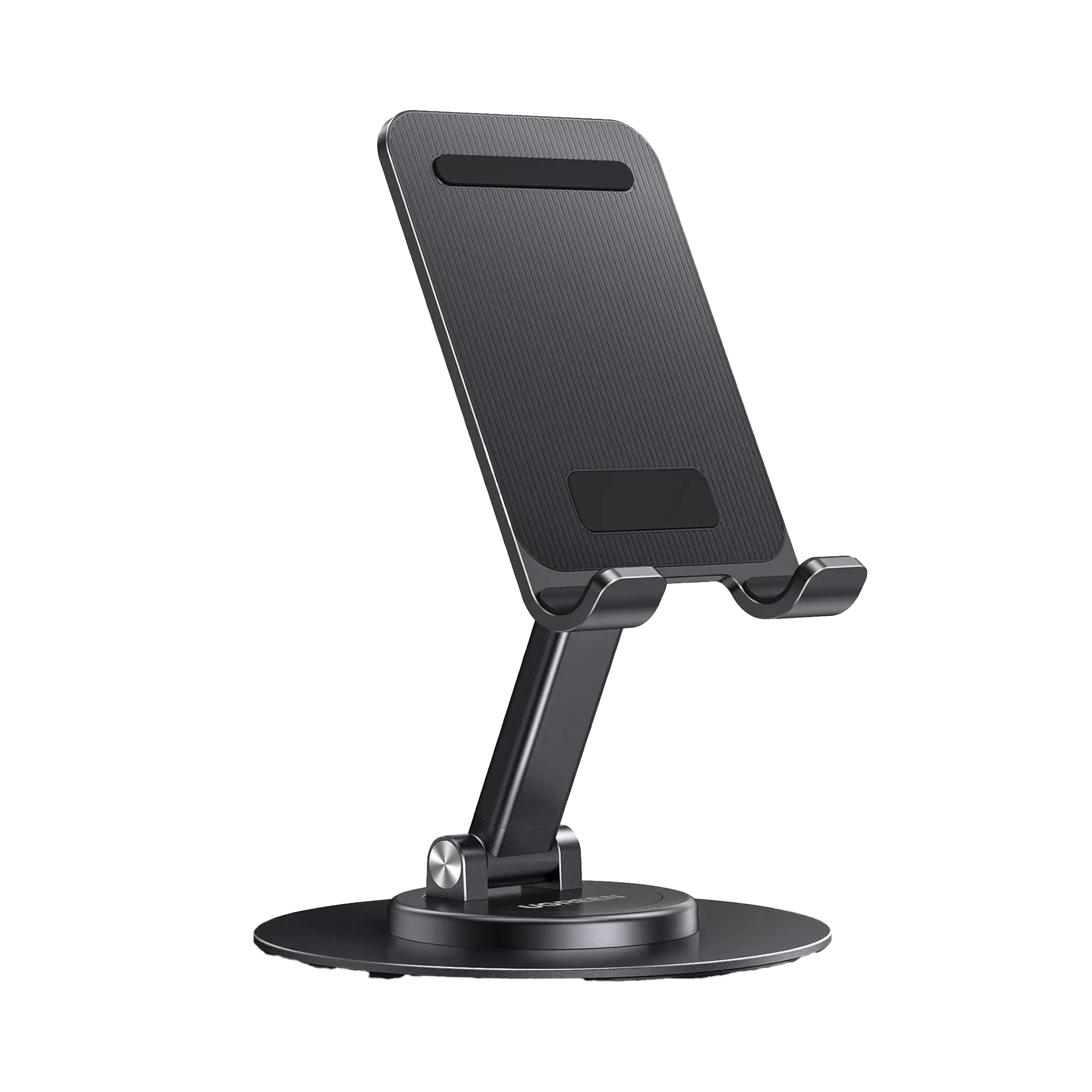 Soporte para Teléfono Celular Giratorio | 360° de Rotación | Angulo Ajustable | Altura Ajustable 17-20cm | Antideslizante | Ejes Giratorios de Alta Precisión| Plegable | Aluminio | Color Gris