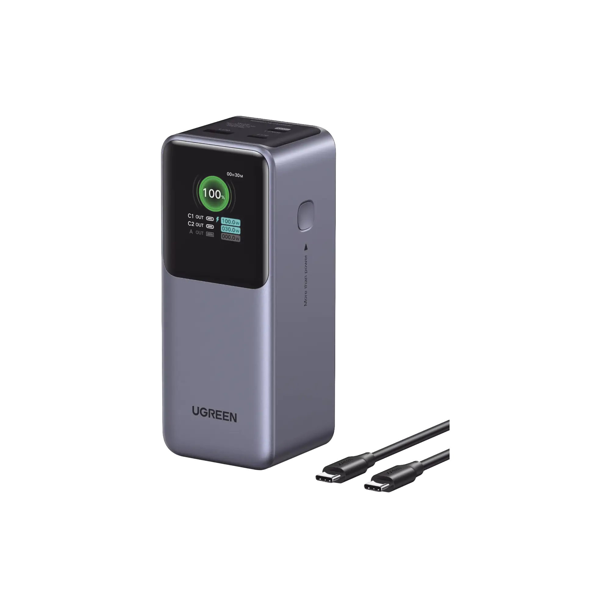 Power Bank de 20000mAh | 3 Salidas 130W Max. | USB-A + 2 USB-C | PD 3.0 | QC3.0 | FCP | SCP | Pantalla Inteligente | Carcasa Ignifuga | Color Gris | Incluye Cable USB de 50cm | Carga tu Laptop de Manera Segura.