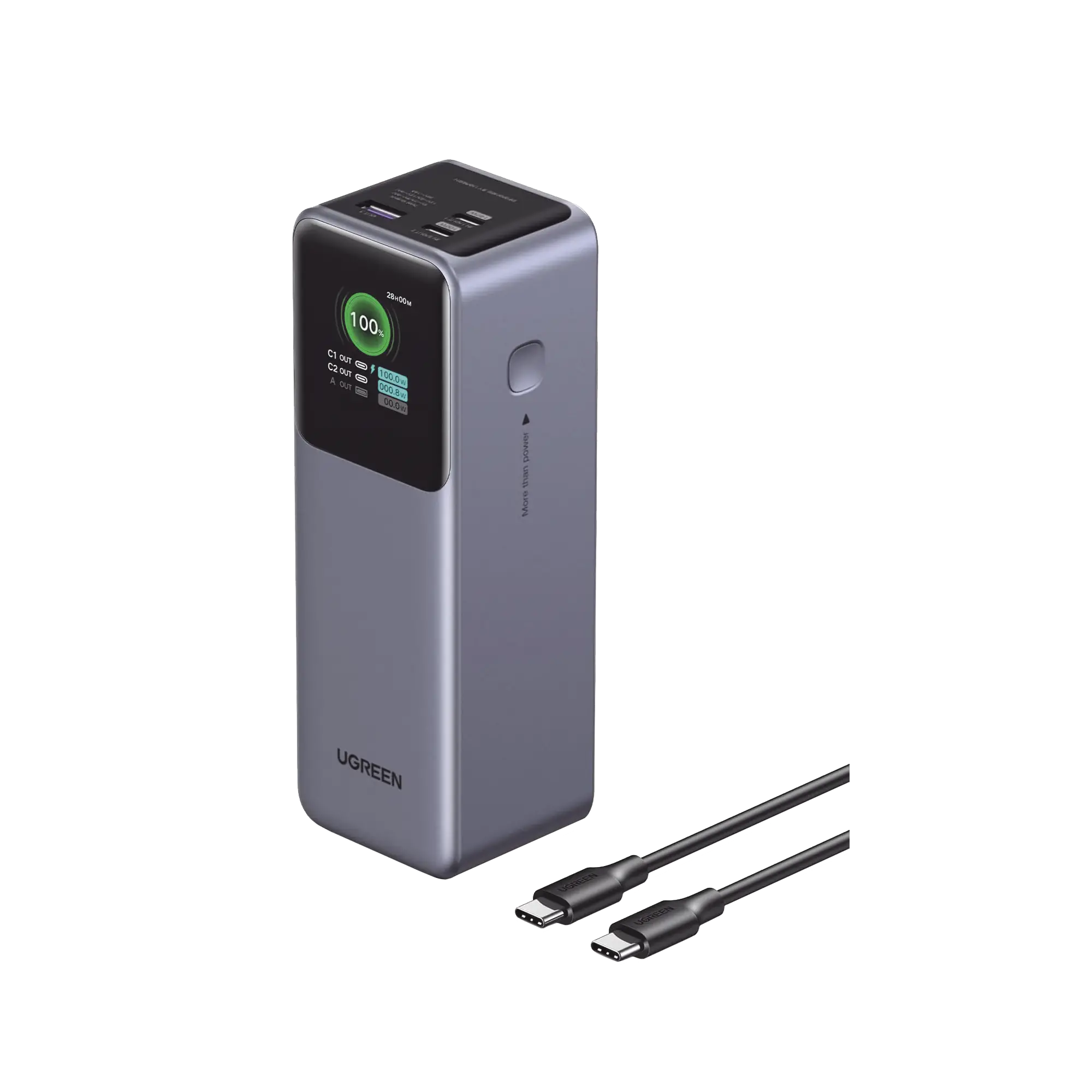 Power Bank de 25000mAh | 3 Salidas 200W Max. | USB-A + 2 USB-C | PD 3.0, QC3.0 | FCP | SCP | Pantalla Inteligente | Carcasa Ignifuga | Color Gris | Incluye Cable USB de 50cm | Carga tu Laptop de Manera Segura.