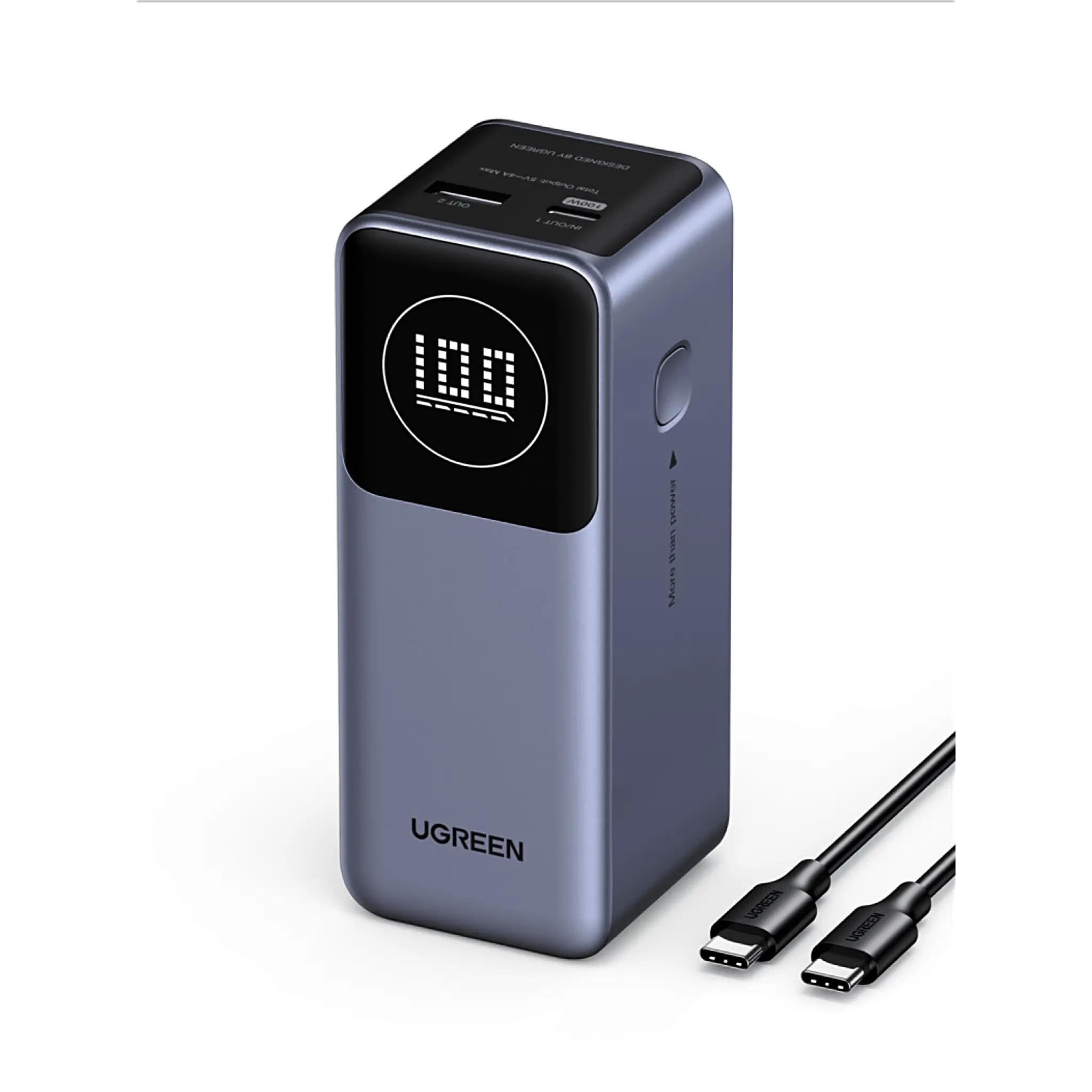 Power Bank de 12000mAh | 3 Salidas 100W Max. | USB-A + 2 USB-C | PD 3.0 | QC3.0 | FCP | SCP | Pantalla Inteligente | Carcasa Ignifuga | Color Gris | Incluye Cable USB de 50cm | Carga tu Laptop de Manera Segura.