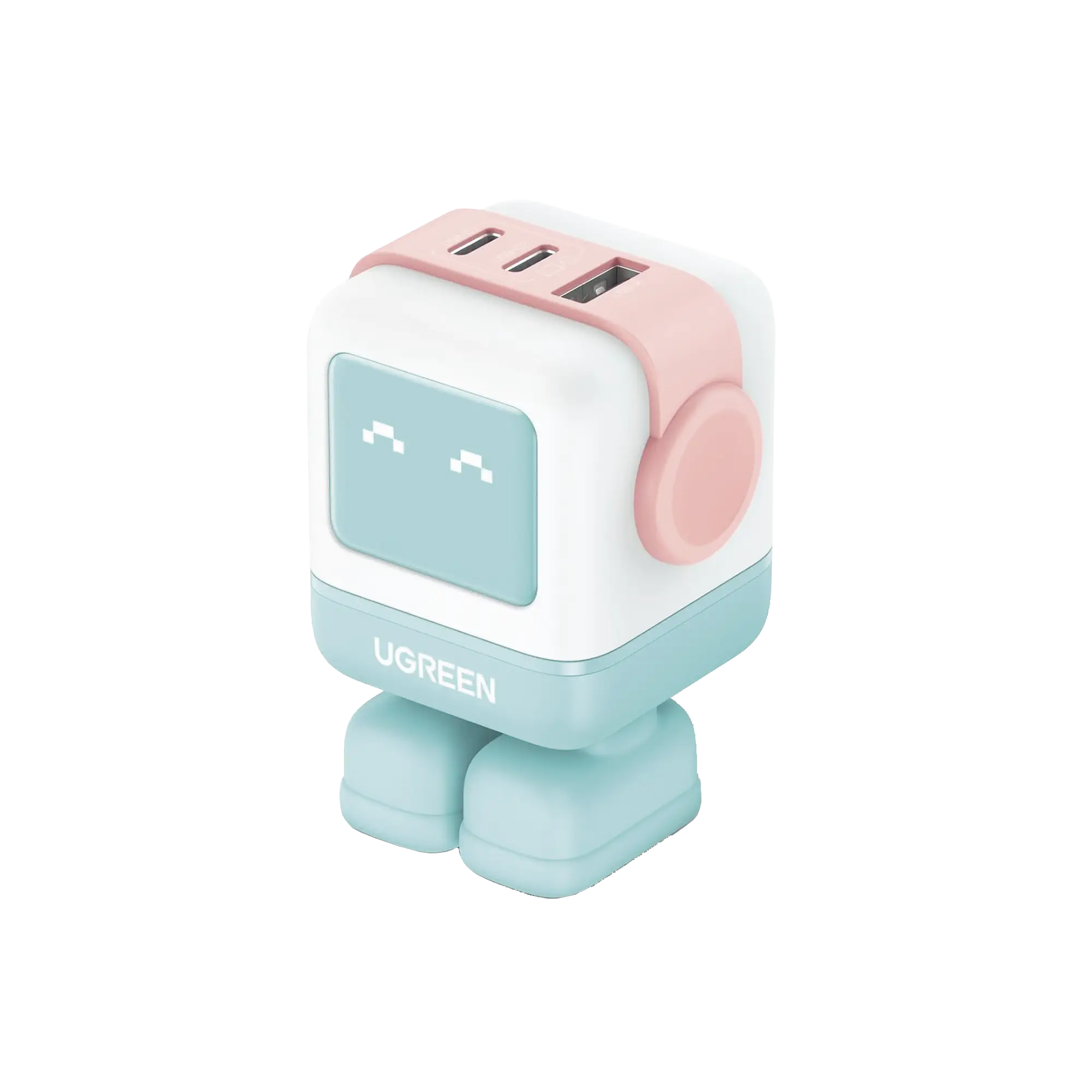 Cargador RobotGaN de 65W Serie UNO | 3 Puertos de Carga Rápida | 2 USB-C | 1 USB-A | PD 3.0 | QC 4.0 | Carga Inteligente | Tecnología GaN II | Zapato Magnético Extraíble | Carcasa Ignifuga | Pantalla LED.