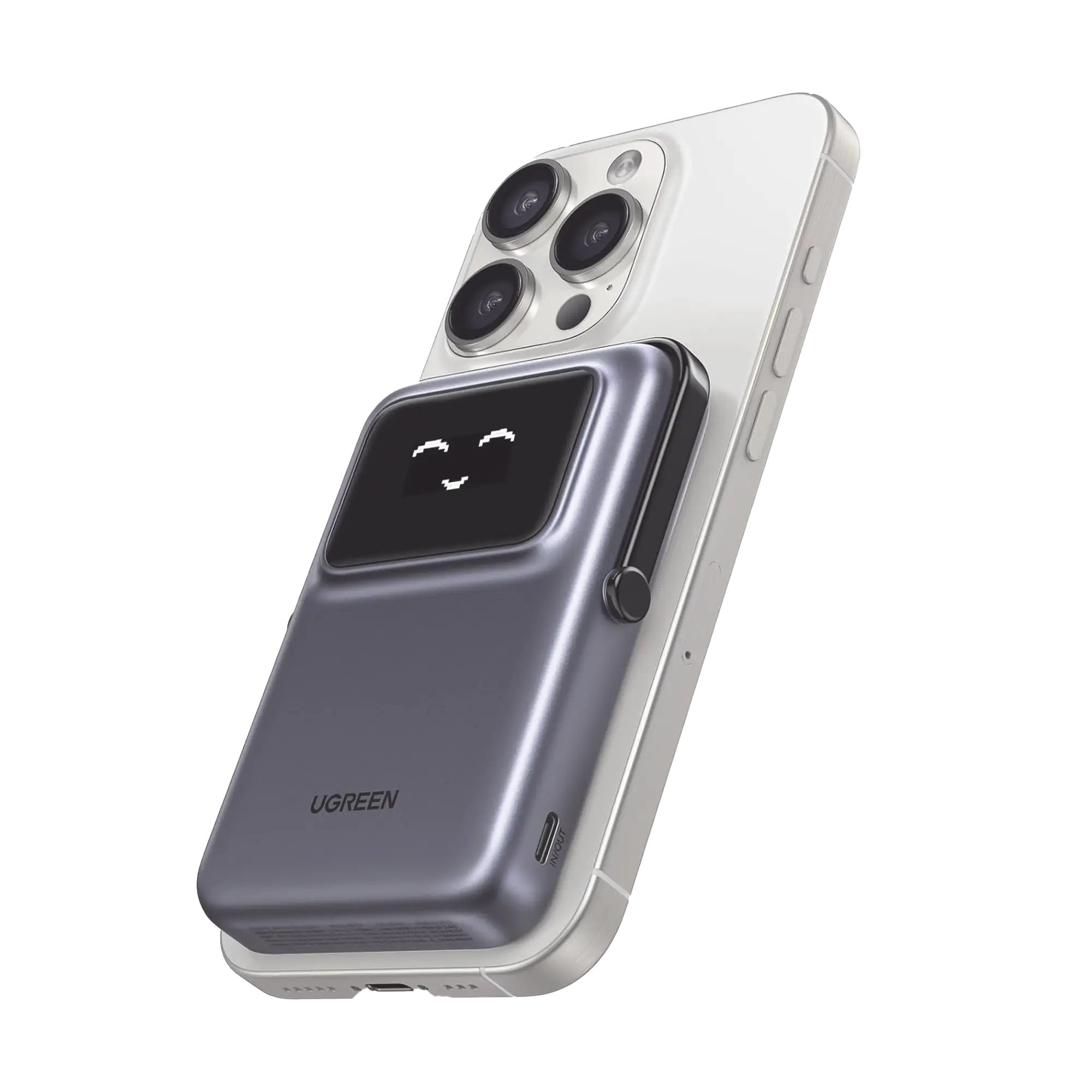 Power Bank Serie UNO Inalambrico | 10000mAh | 7.5W/20W | Con Emojis de Estado | Carga Rápida USB-C Bidireccional | Pantalla TFT Inteligente | Con Holder | Color Grey.