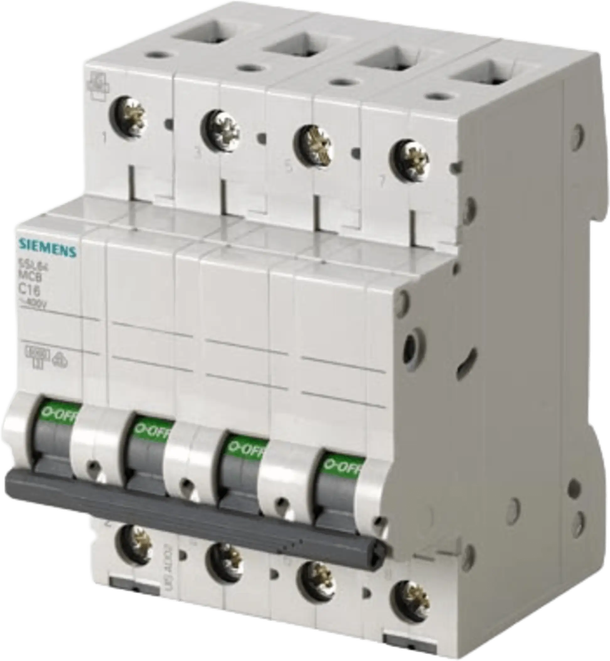 Interruptor Riel Dinn Tipo 5SL6, 4 polos, 16 amp
