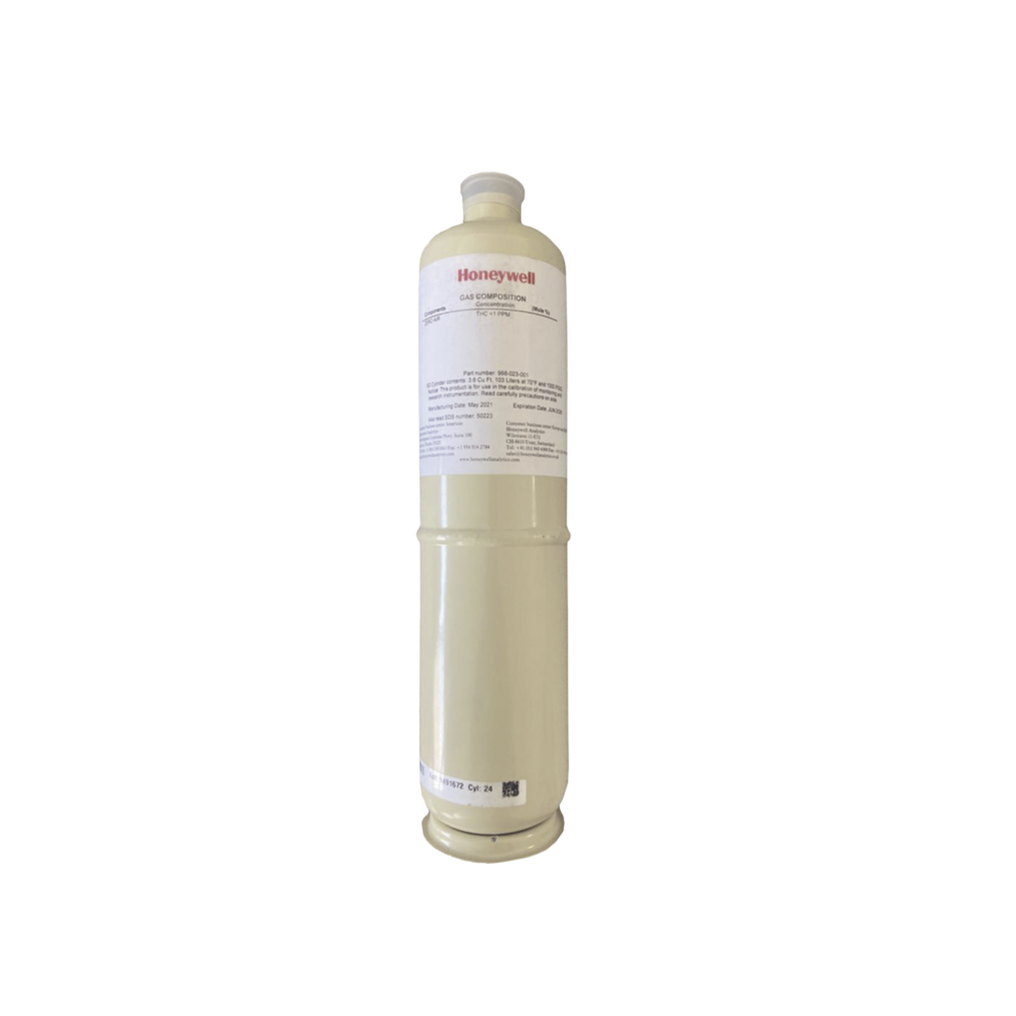 Cilindro Para Calibración De Isobutileno, Concentración 50 ppm, Balance Aire, Capacidad 34 L, Para Serie RAEGuard 2 PID