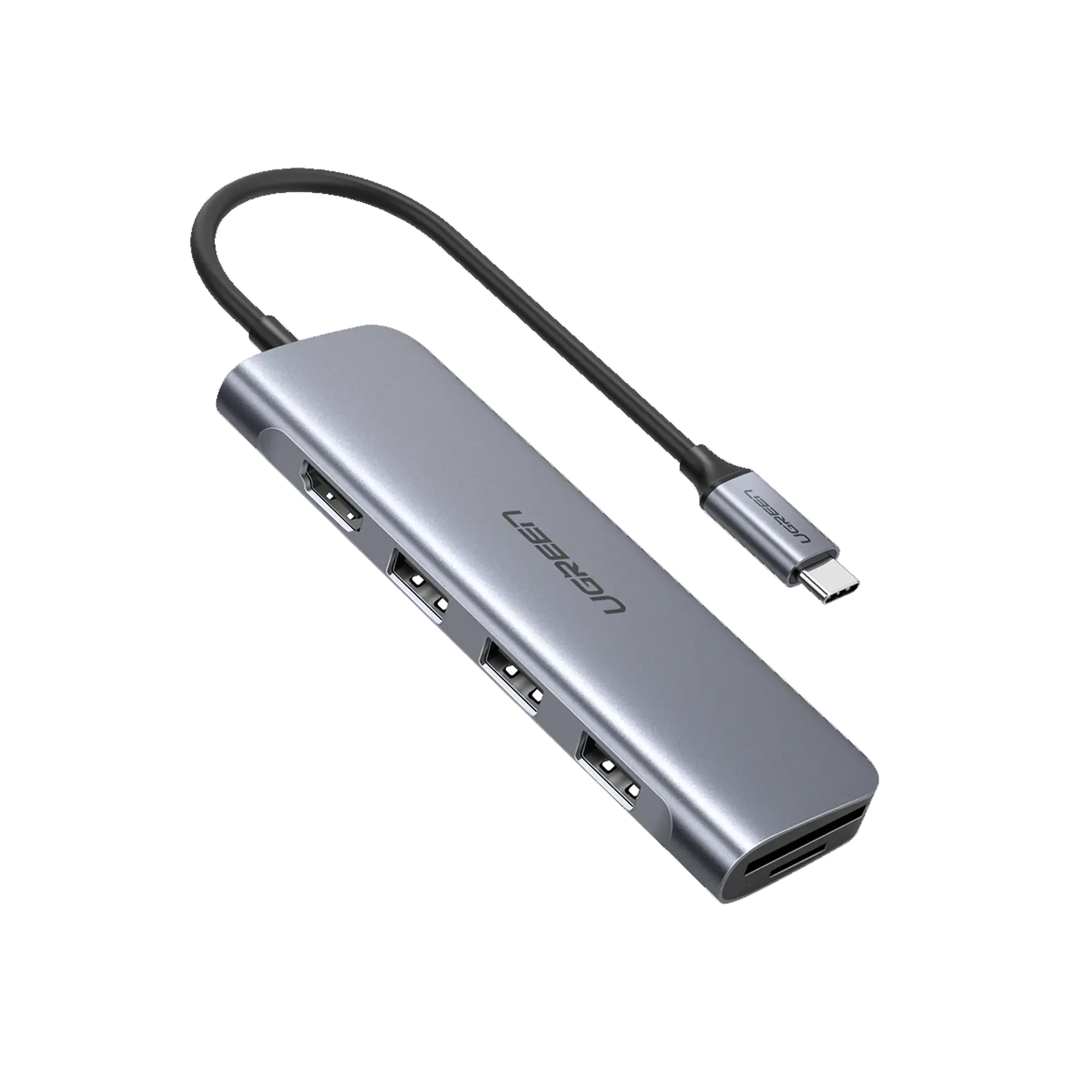 HUB USB-C Multipuertos / HDMI 4K@30Hz / 3 Puertos USB-A 3.0 / Lector Tarjeta SD+TF (Uso Simultáneo) / 6 en 1 / Carcasa de Aluminio.