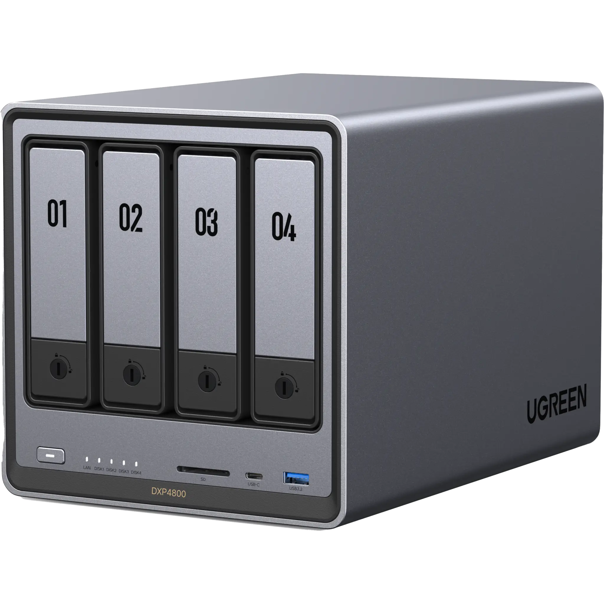 NASync DXP4800 | SO UGOS Pro | Intel N100 12th Gen Intel® Quad Core™ | 4-Bahias (SATA) hasta 96TB | 2* M.2 SSD hasta 16TB| 8GB DDR5 (Exp. a 16GB) | 2.5Gb Dual Ethernet | HDMI 4K | 2* USB2.0 | 1*USB 3.2Gen | 1* USB 3.2Gen2 | 1*USB-C 3.2Gen2 | SD