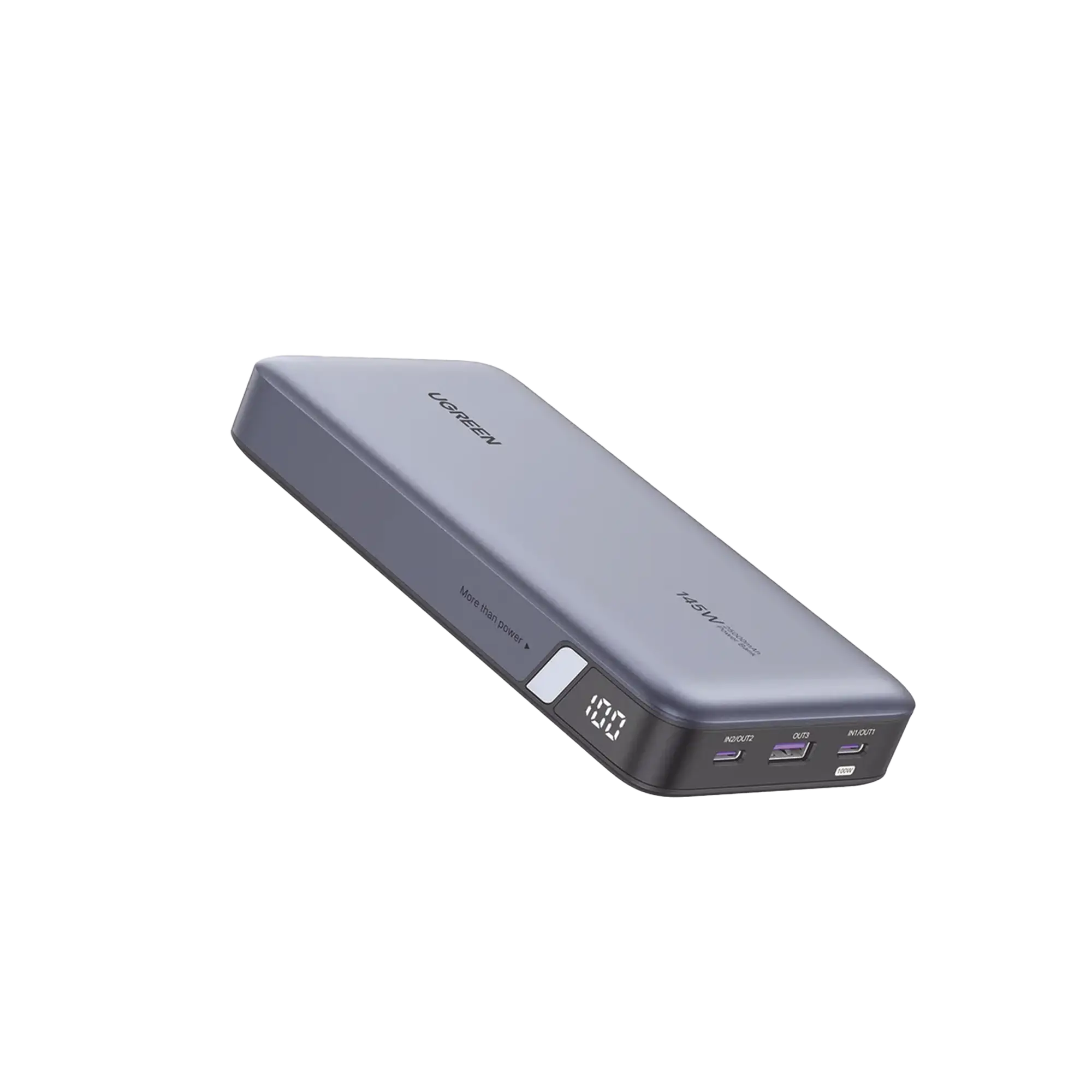 Power Bank de 25000mAh | 3 Salidas 145W Max. | USB-A + 2 USB-C | PD 3.0, QC3.0 | FCP | SCP | Pantalla Inteligente | Carcasa Ignifuga | Color Gris | Incluye Cable USB de 50cm | Carga tu Laptop de Manera Segura.