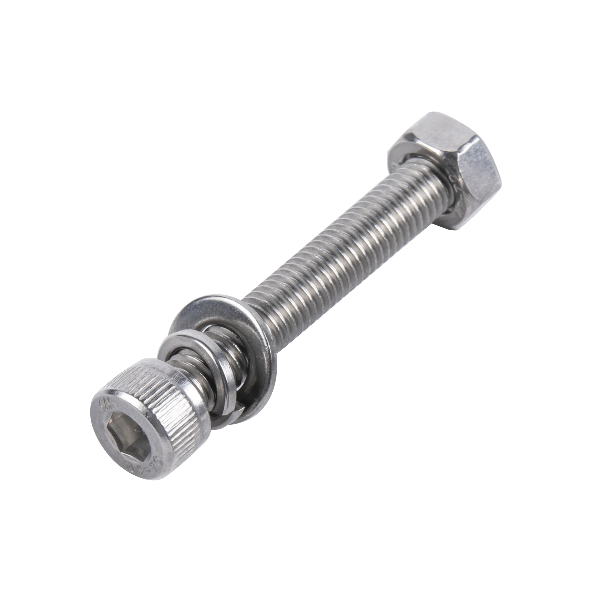 1 Tornillo Allen Milimétrico de Acero Inoxidable  M8-1.25 x 60/ Con 1 Tuerca, 1 Arandela de Presión y 1 Plana / Para Montajes de Módulos Foto Voltaicos .