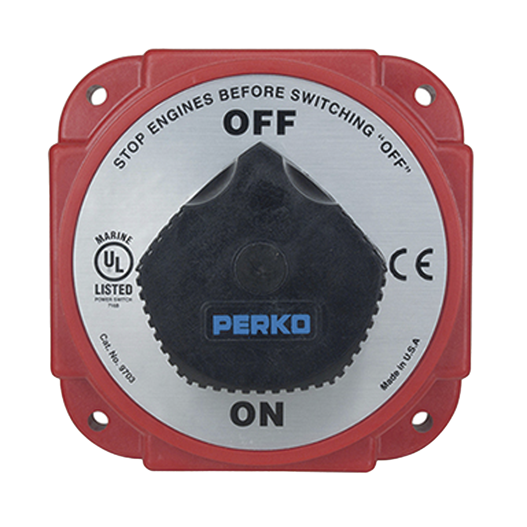 Interruptor Desconexión Batería 9703 con Desconexión Campo Alternador, 480 Amperios Continuos, 1200 Amperios Intermitentes, 6-32 VDC, Terminales 1/2 Pulgada, Montaje Marino