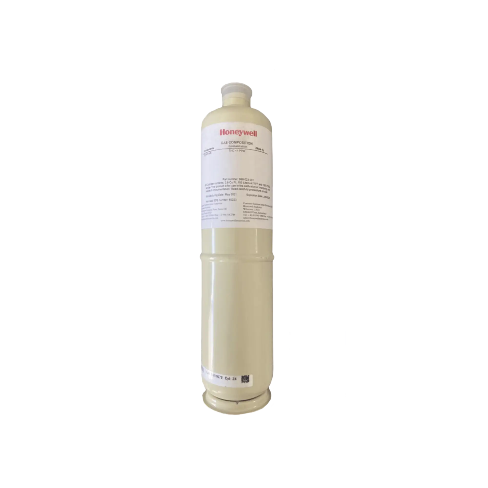 Cilindro Para Calibración De Aire Cero, Concentración 20.9% V/V, Capacidad 103 L, Dimensiones 5/8″ x 18″ Para Serie XNX/XCD/S3K Gases Tóxicos