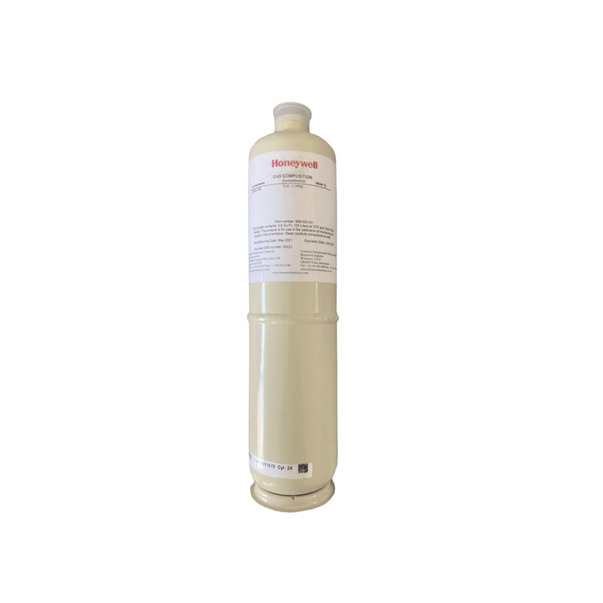 Cilindro Para Calibración De Propano/Air (C3H8), Balance Aire, Concentración 50% LEL, Capacidad 103 L, Dimensiones 5/8″ x 18″, Para Serie XNX/XCD/S3K Gases Combustibles