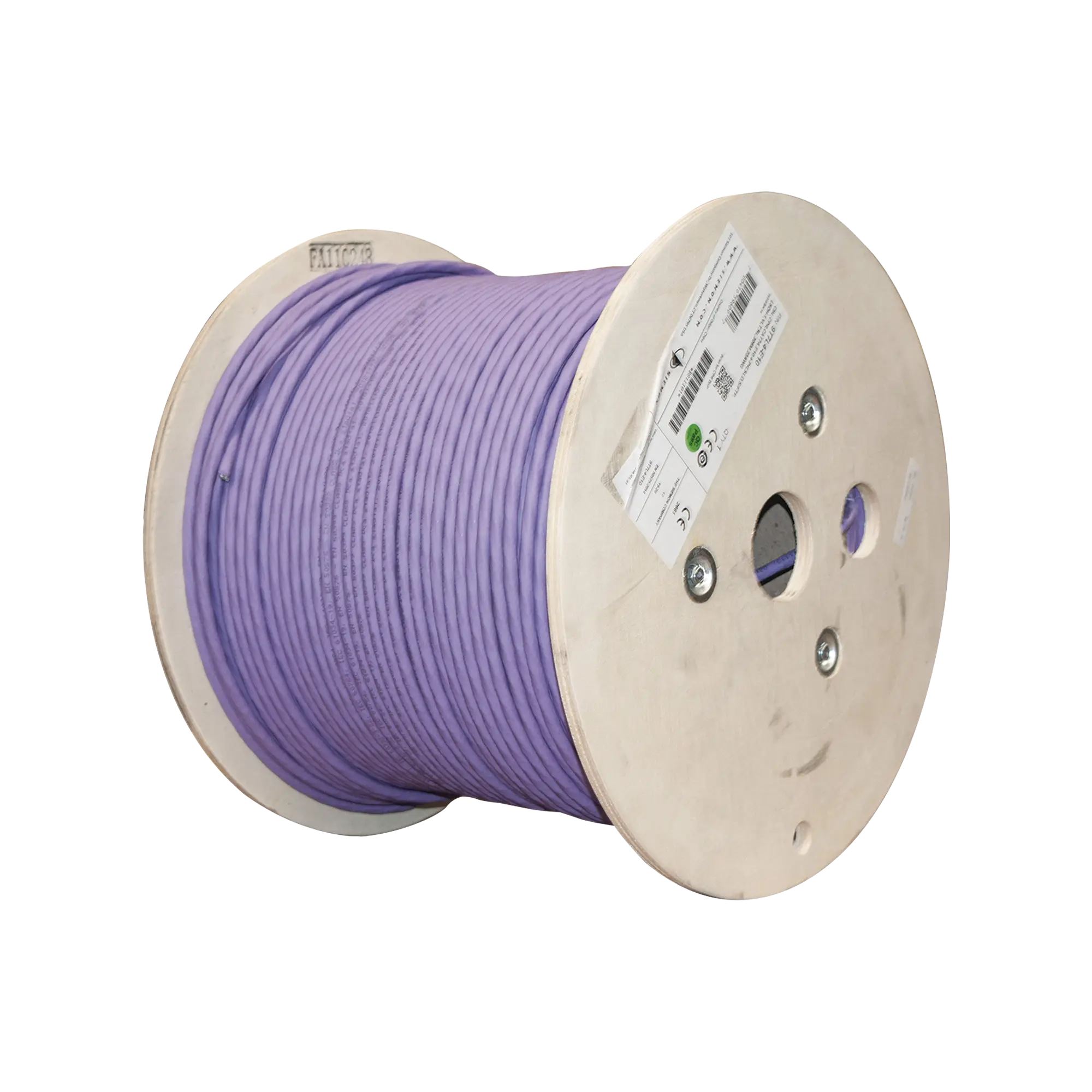 Bobina de Cable Blindado S/FTP de 4 pares, Cat7A, Inmune a Ruido e Interferencias, LS0H (Bajo humo, Cero Halógenos), Color Violeta, 305 m