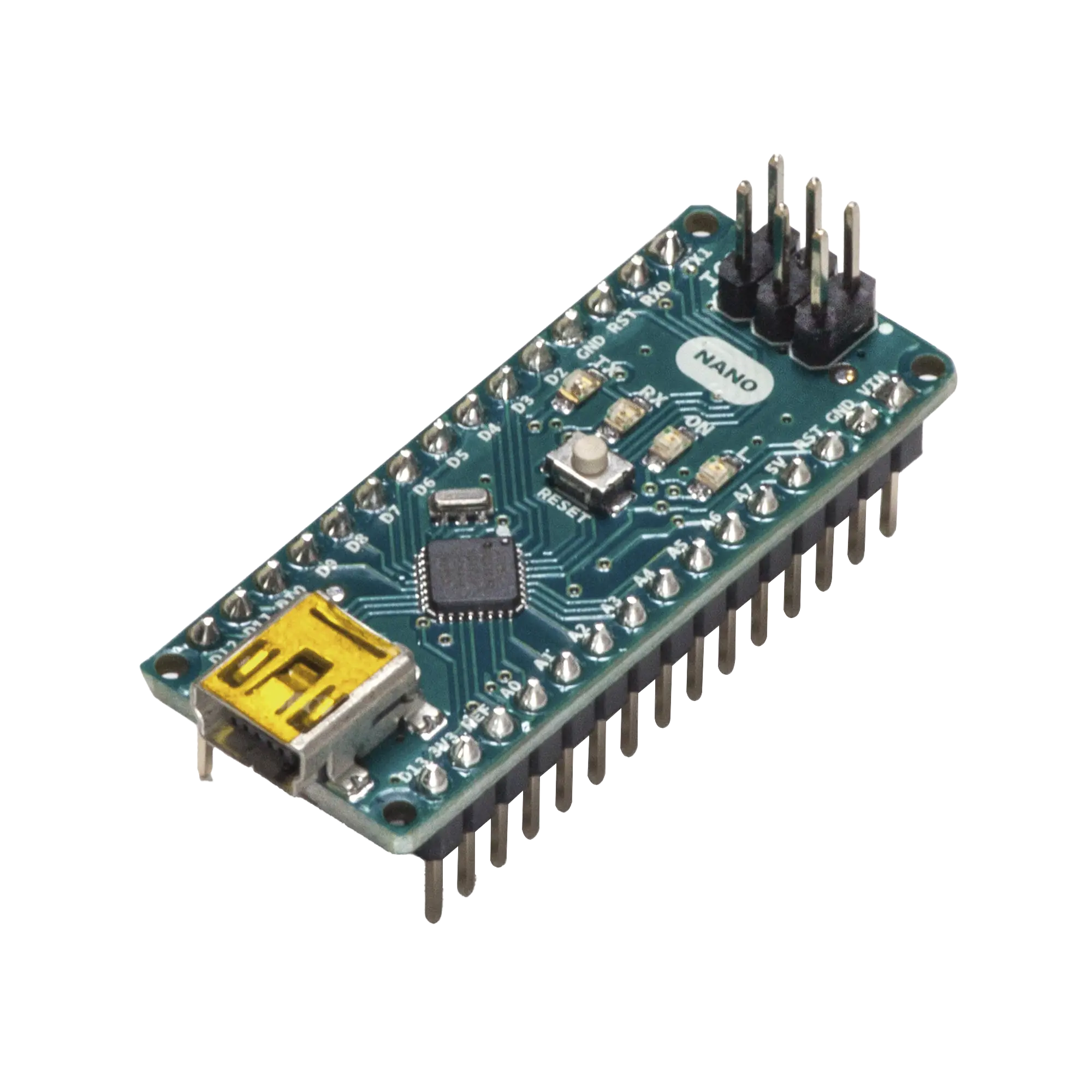 Microcontrolador Arduino Nano / ATmega328 16 MHz / 20 Digital I/O + 8 Analógico / Mini-USB / Compatible IDE Arduino / Breadboard-Friendly / Maker Projects