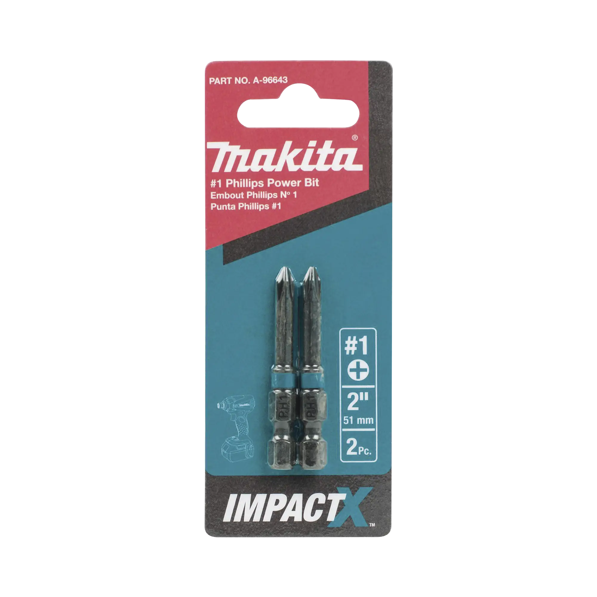 Punta phillips # 1 de 2” (51mm) impact-x punta ph1, blister con 2 piezas.