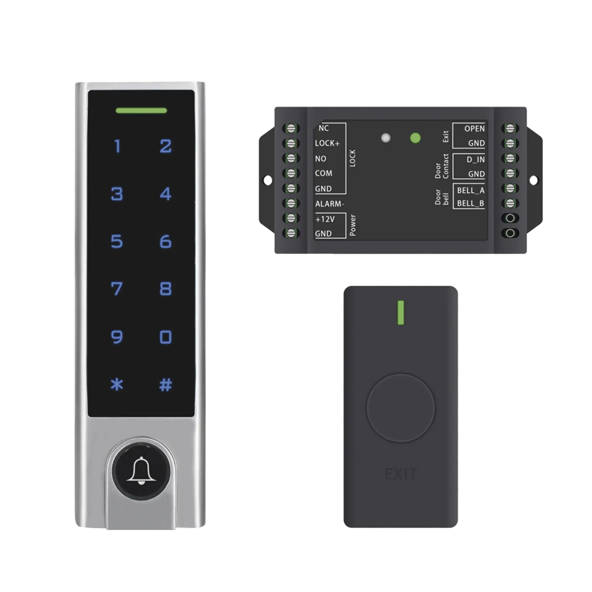 Mini Controlador de Acceso con Teclado Inalámbrico / Cuenta con Botón de Salida Inalámbrico / Soporta Tarjeta y Contraseña / Cuenta con Botón de Timbre