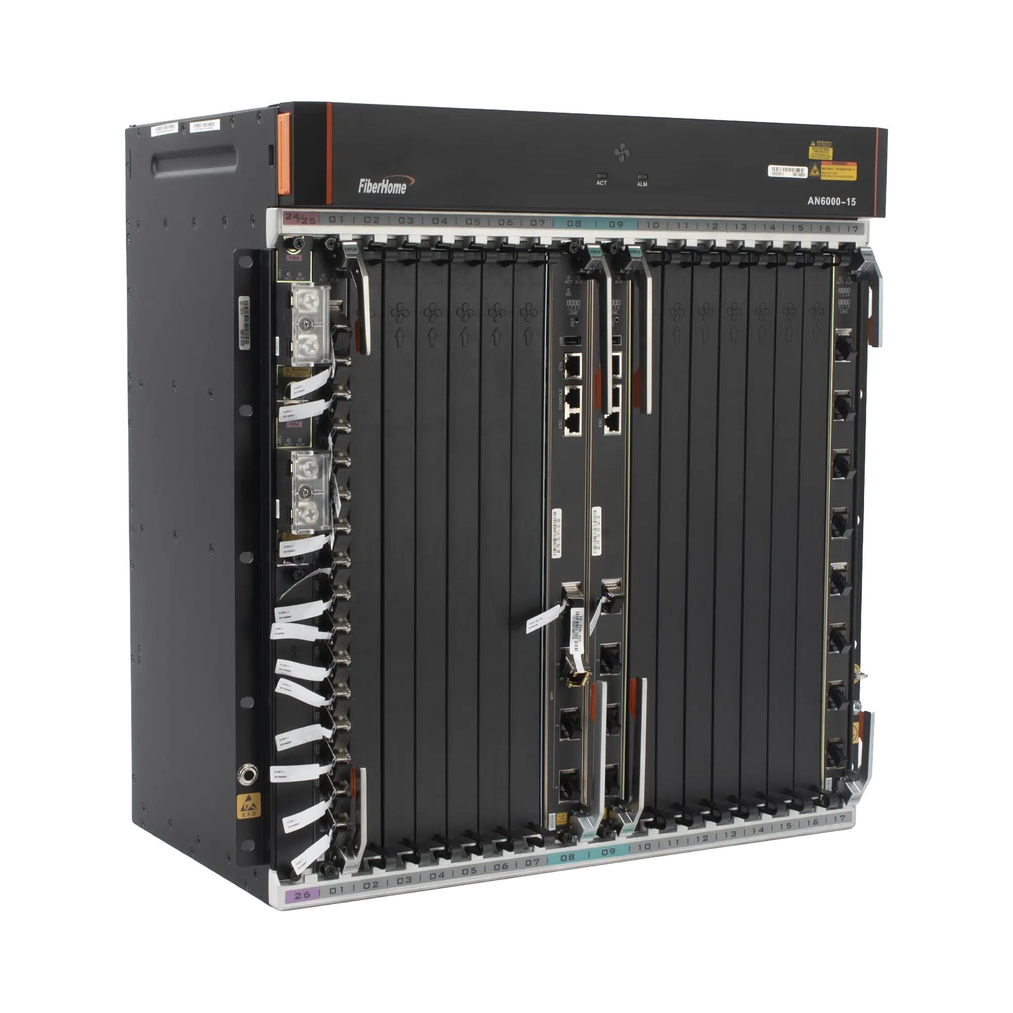 OLT Carrier Class Modular GPON, 14 Ranuras de Servicio, Incluye 1 Tarjeta de Servicio, Doble fuente -48Vcc, 11 UR, Gestión por UNM2000, CLI, Incluye Instalación de software UNM2000, (Interoperabilidad con ONU´s de Terceros sin Costo)