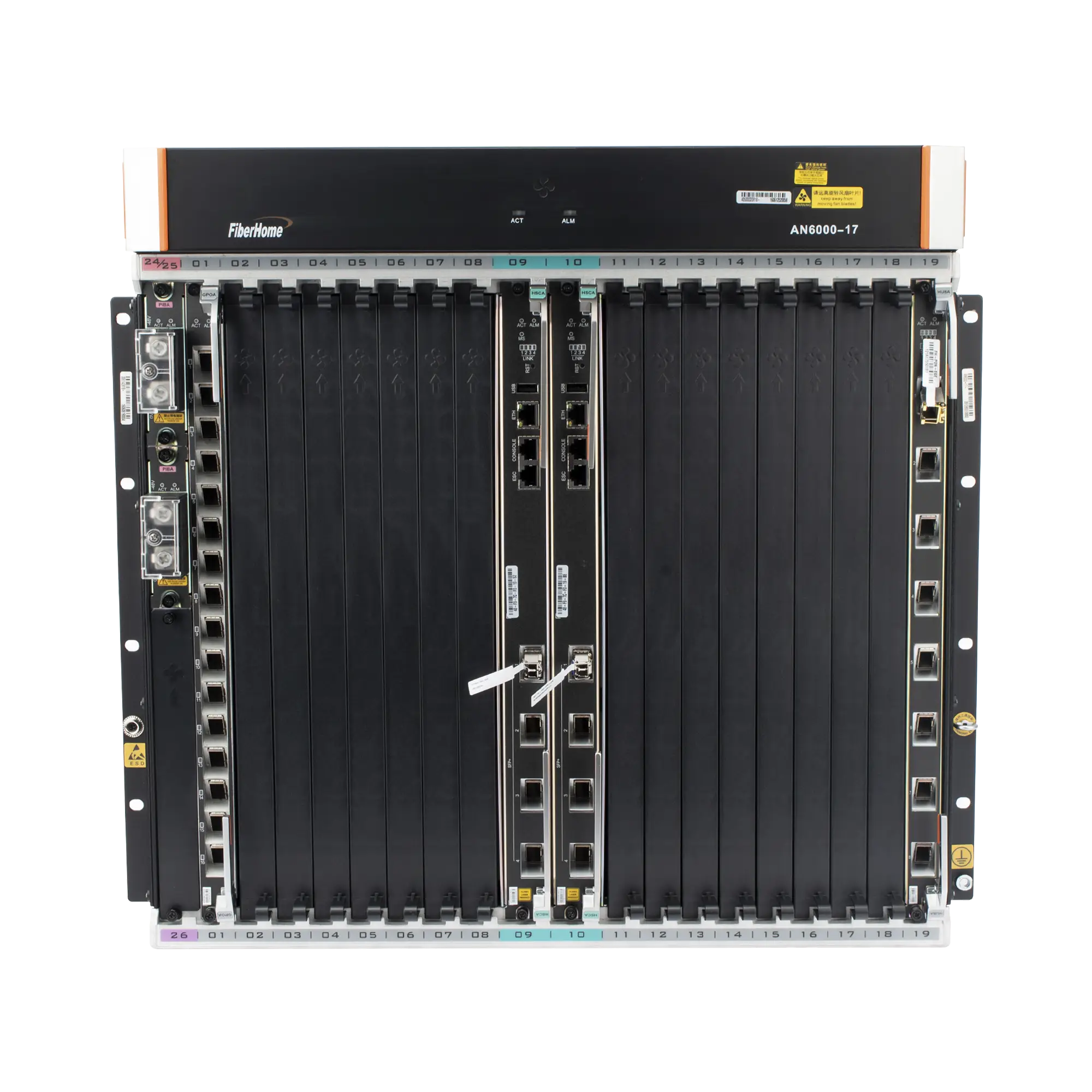 OLT Carrier Class Modular GPON, 16 Ranuras de Servicio, Incluye 1 Tarjeta de Servicio, crecimiento hasta 256 puertos GPON o 128 XGPON, Gestión por UNM2000, CLI, (Incluye Instalación de Software UNM2000)