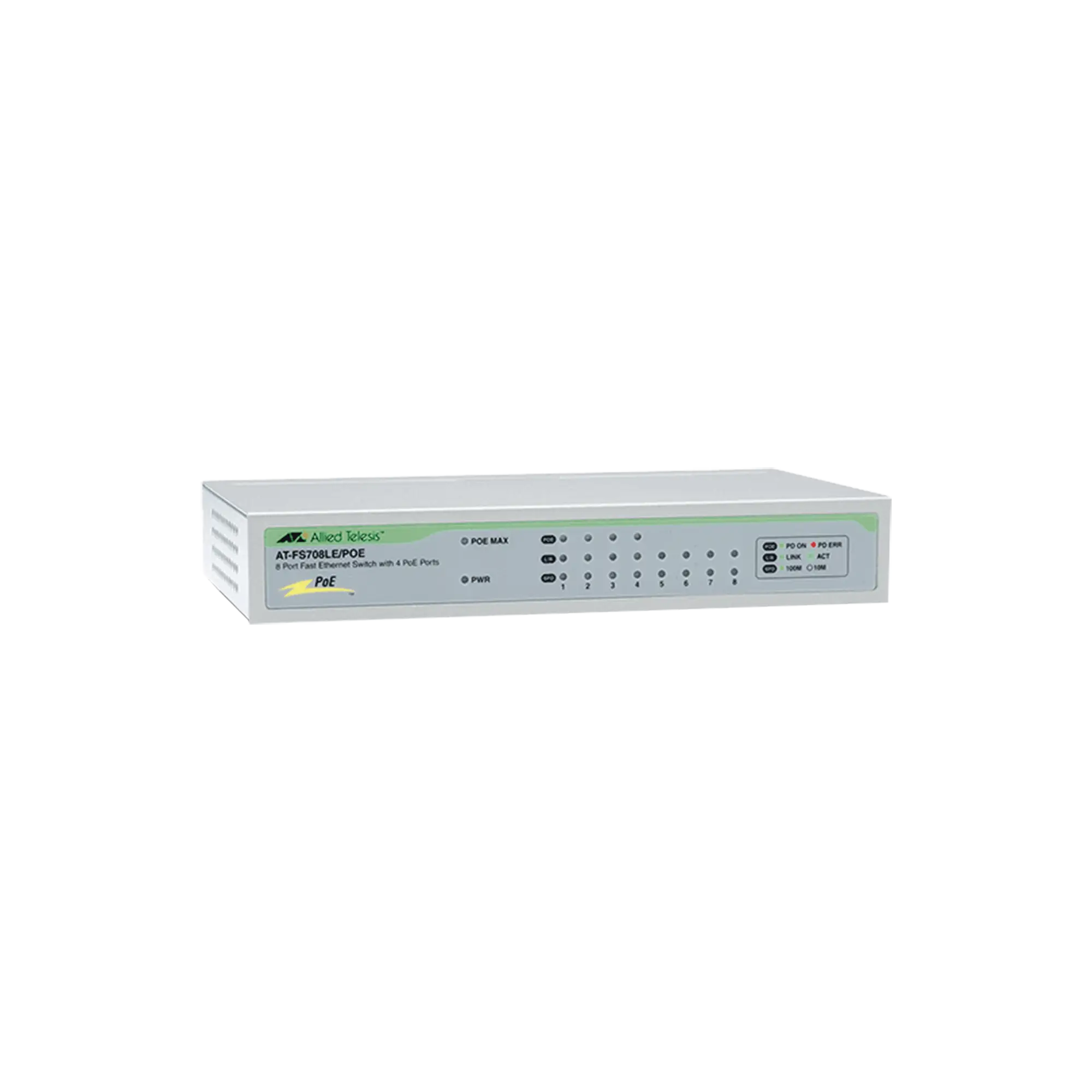Switch No Administrable PoE de 8 puertos 10/100 Mbps (4 puertos PoE) con fuente de alimentación externa, 30 Watts