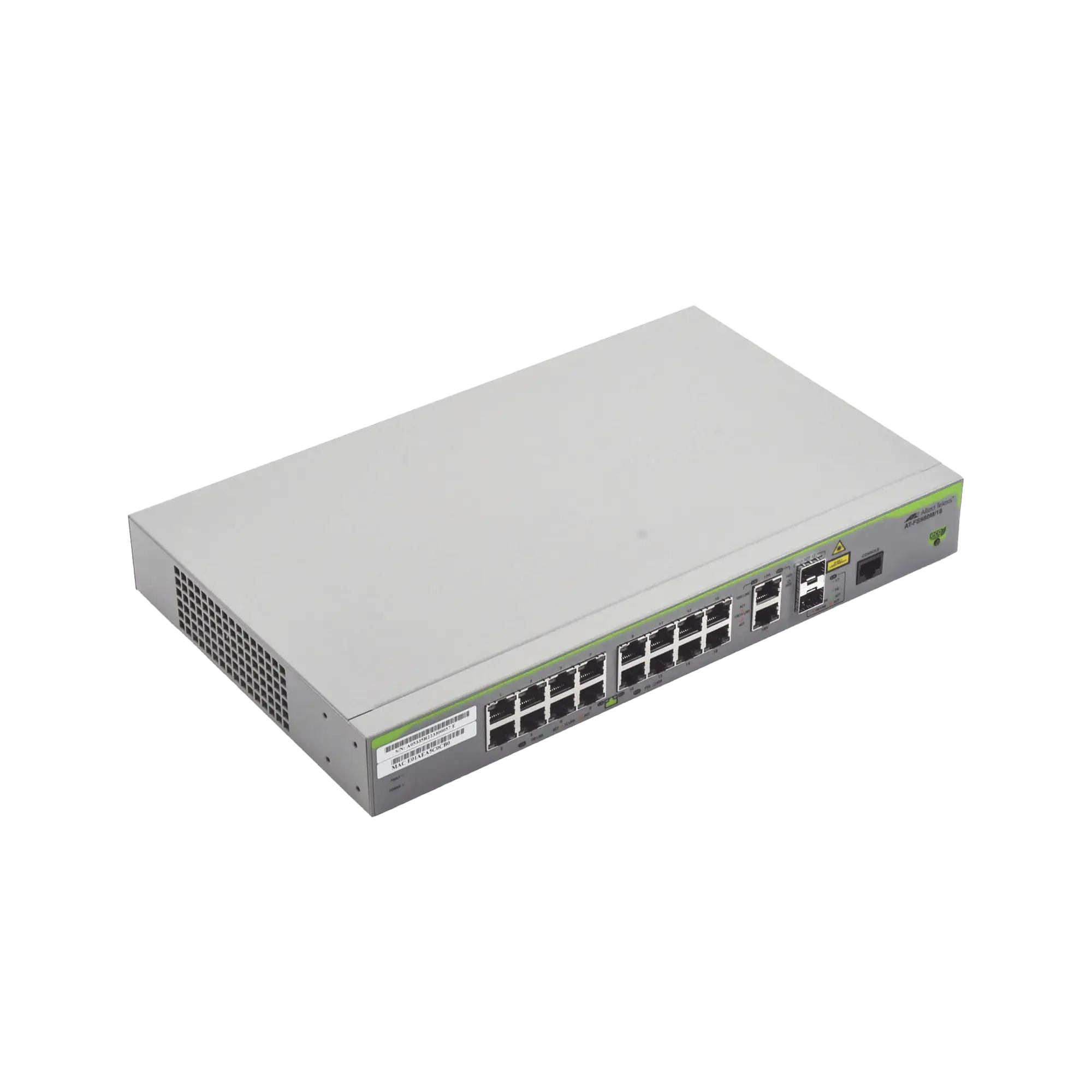 Switch Administrable CentreCOM FS980M, Capa 3 de 16 Puertos 10/100 Mbps + 2 puertos RJ45 Gigabit/SFP Combo