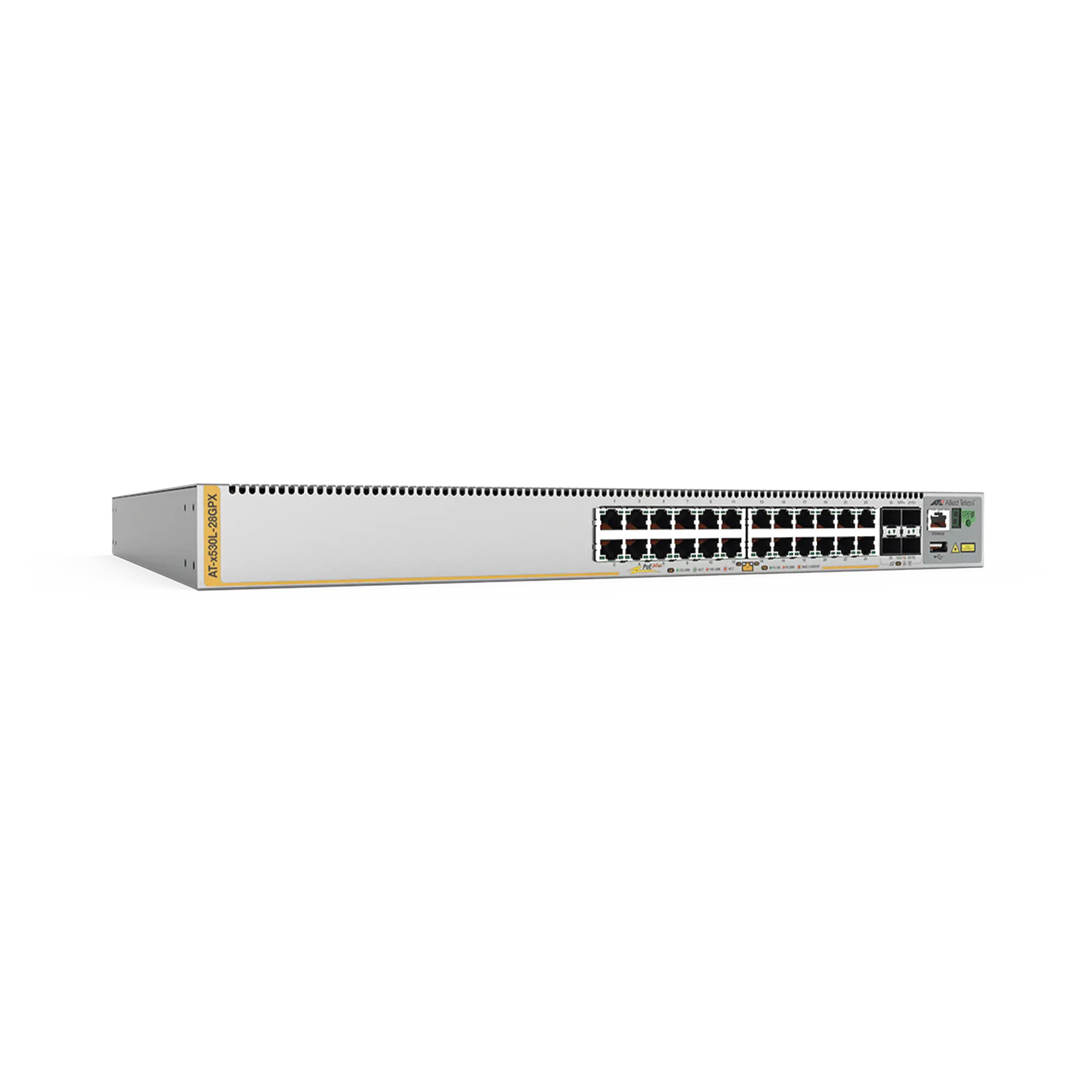 Switch Inteligente Empresarial para Distribución,  PoE+, Stackable, Capa 3, 24 puertos Gbps + 4 puertos SFP+ 10 G, 740 W, Doble fuente PSU, Serie x530L