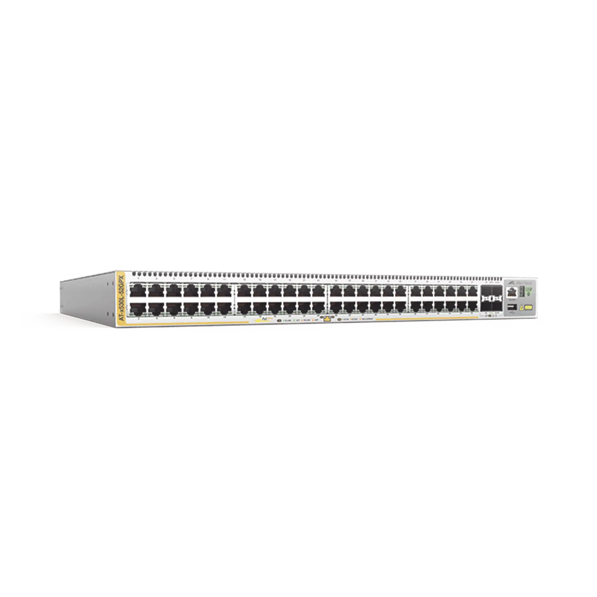 Switch PoE+ Stackeable Capa 3, 48 puertos 10/100/1000 Mbps + 4 puertos SFP+ 10 G, hasta 740 W, fuente redundante