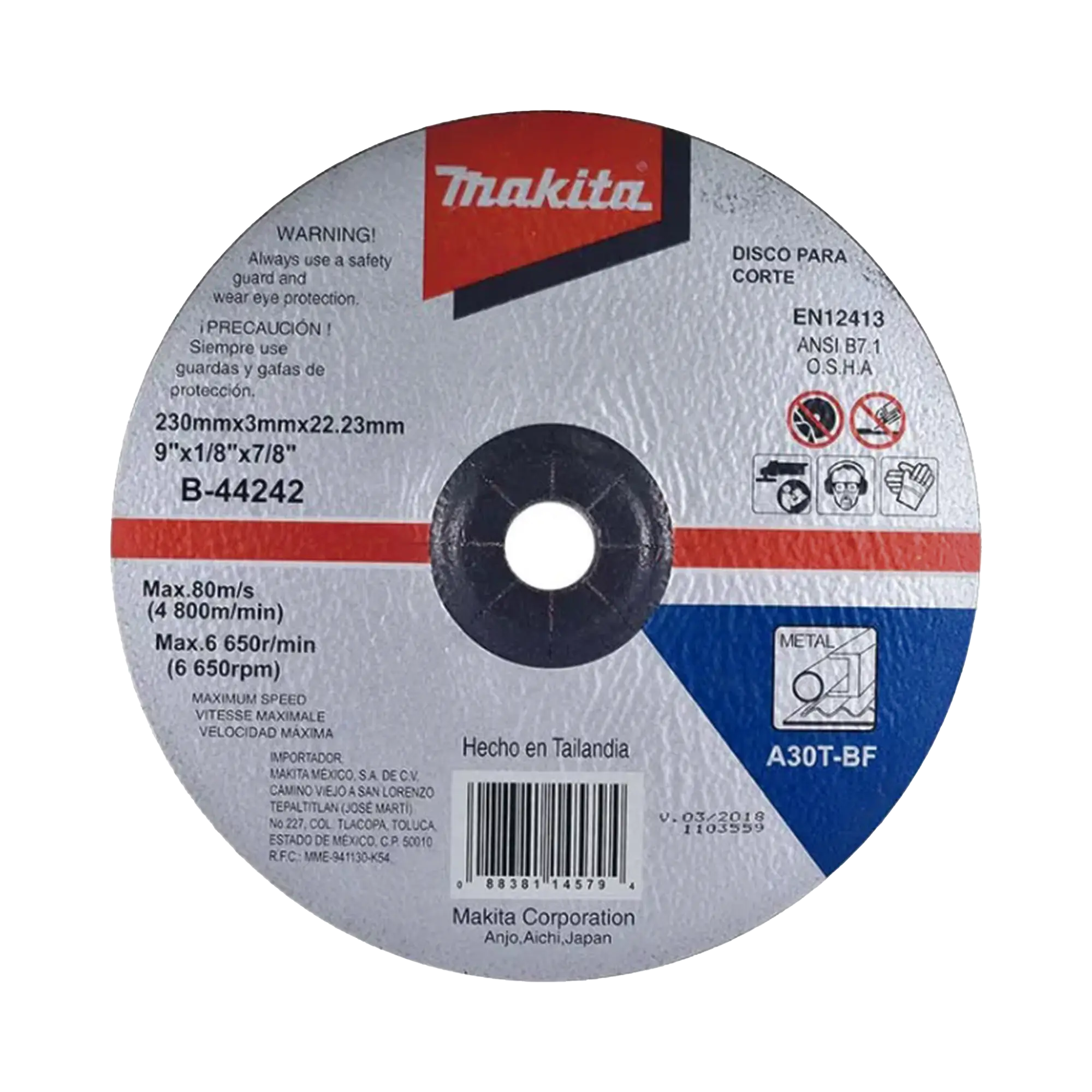 Disco de corte para metal de 9″