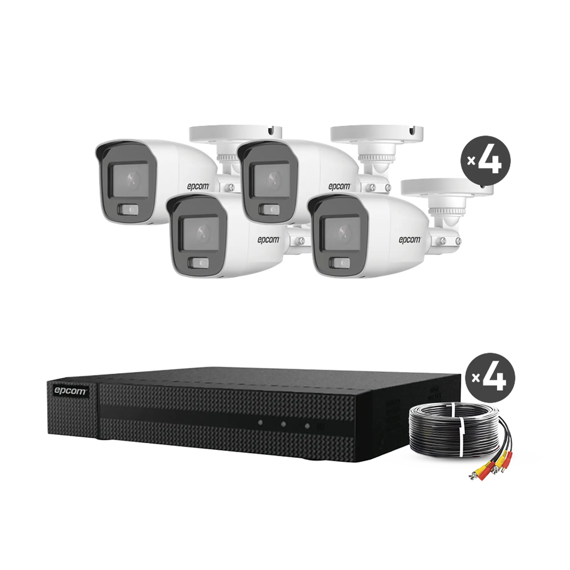 Kit TurboHD 1080p / DVR 4 Canales / 4 Cámaras Bala ColorVu con Microfono Integrado / Fuente de Poder / Accesorios de Instalación