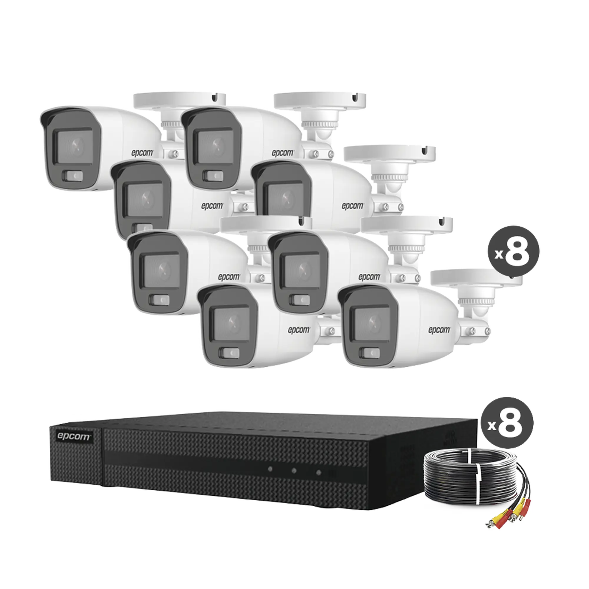 Kit TurboHD 1080p / DVR 8 Canales / 8 Cámaras Bala ColorVu con Microfono Integrado / Fuente de Poder / Accesorios de Instalación