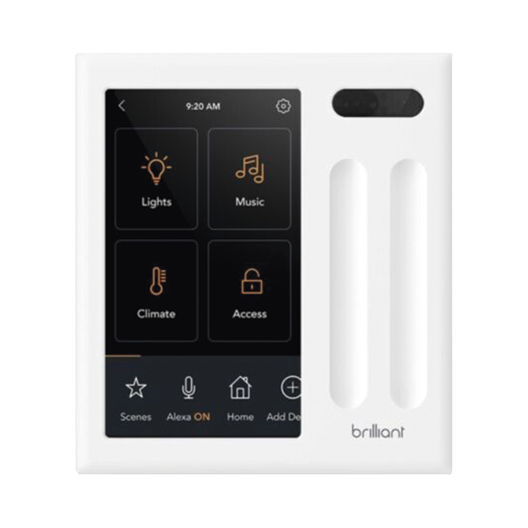 Control touch desde su pantalla en pared, compatible con 2 cargas para controlar iluminación.
