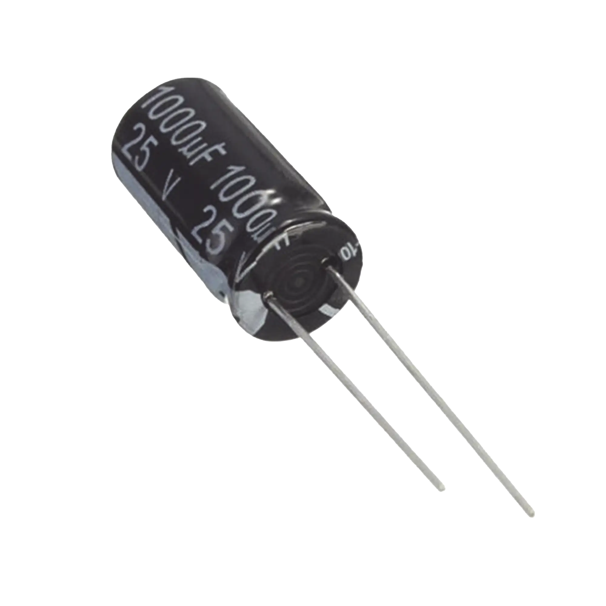 Capacitor Electrolítico de Aluminio, Radial de 1000 µFd. 25 Vcc, 105 °C, 10 x 20 mm.