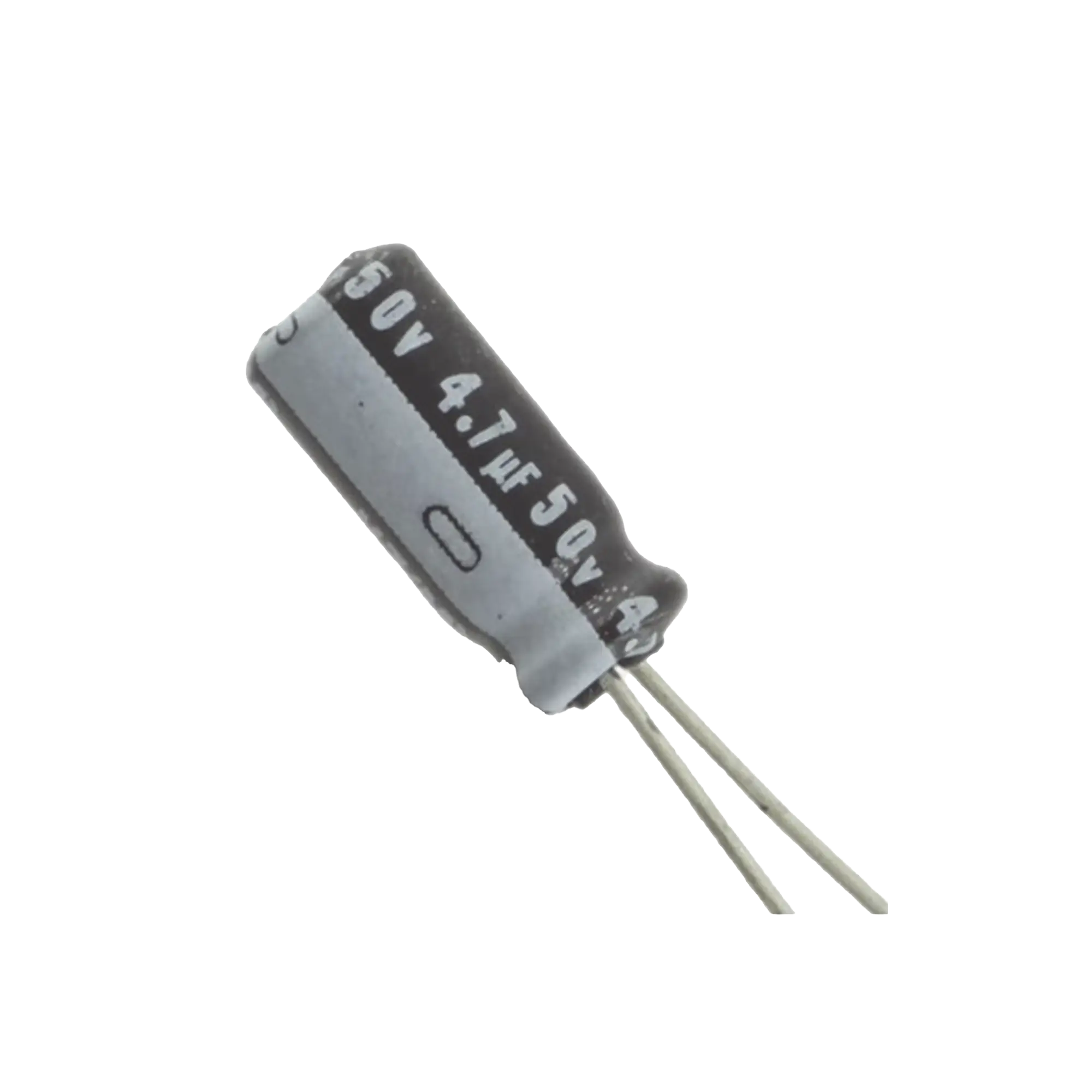 Capacitor Electrolítico de Aluminio, Radial de 4.7 µFd, 50 Vcc, 105 °C, 5 x 11.7 mm.