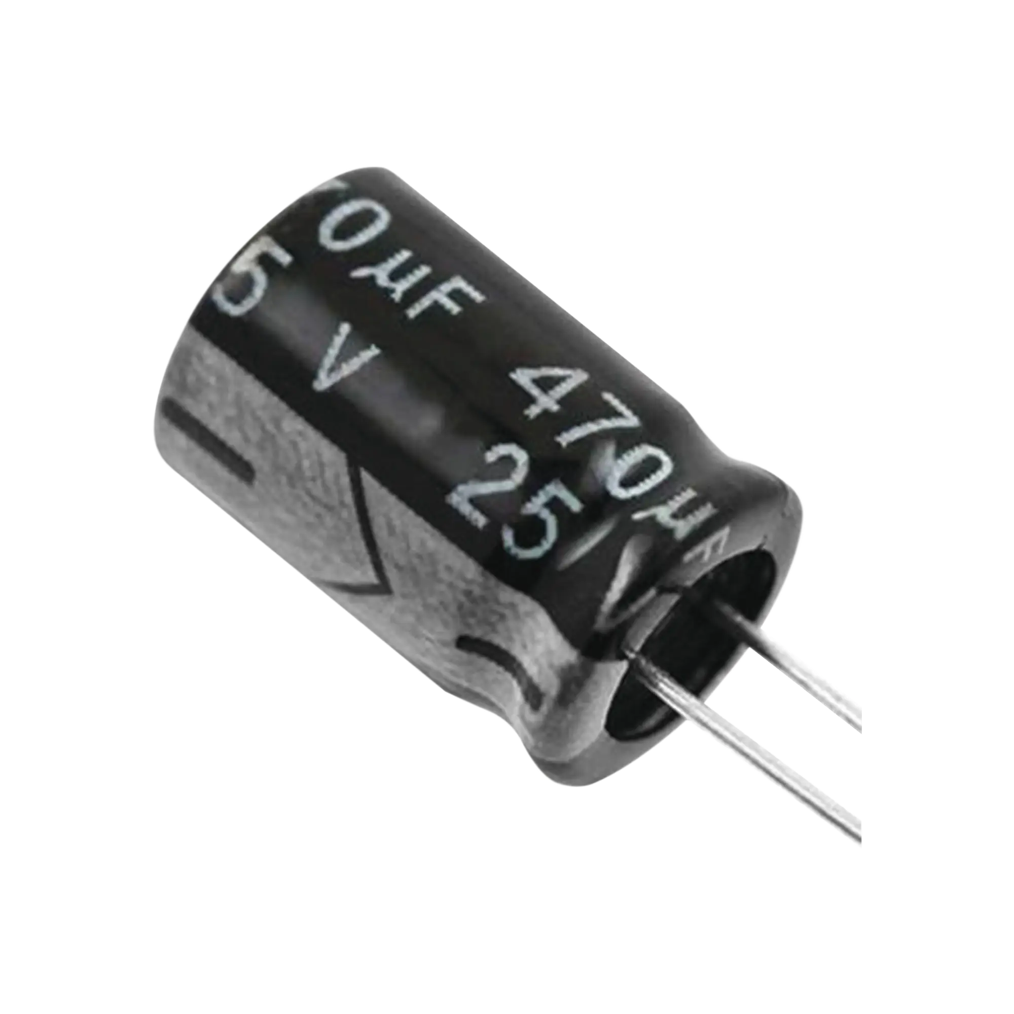 Capacitor Electrolítico de Aluminio, Radial de 470 µFd, 25 Vcc, 105 °C, 8 x 15 mm.