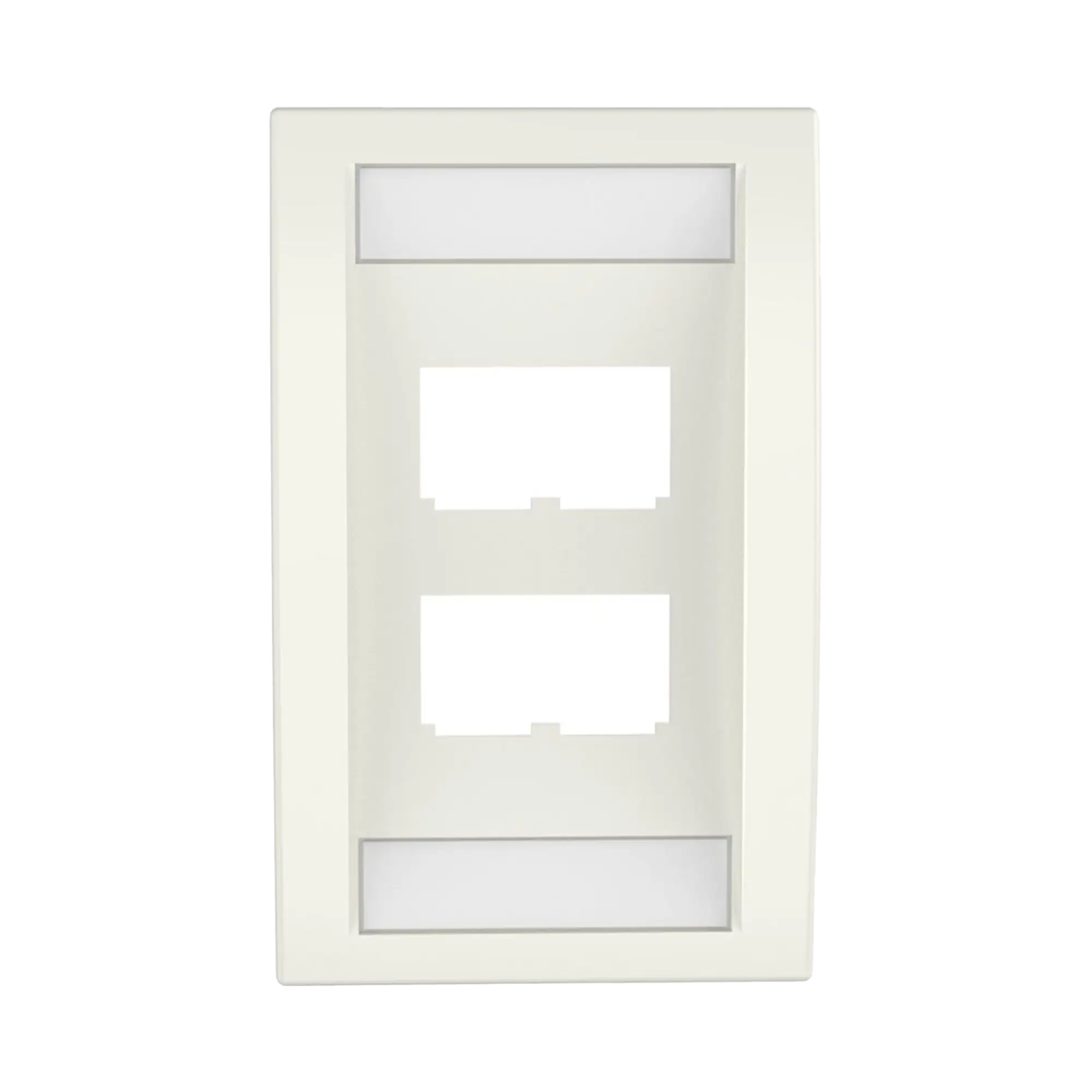 Placa de Pared Vertical Ejecutiva, Salida Para 4 Puertos Mini-Com, Con Espacios Para Etiquetas, Color Blanco Mate