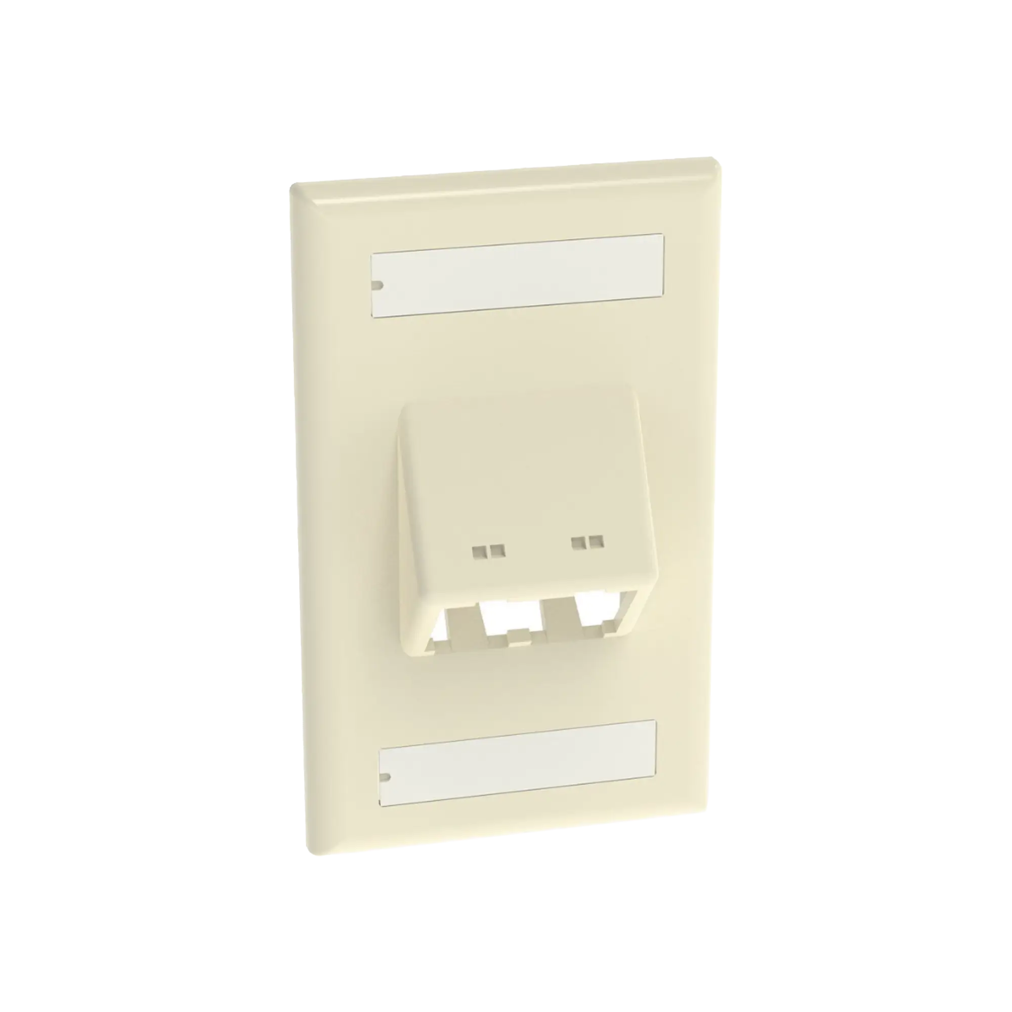 Placa de Pared Vertical Clásica, Salida Para 2 Puertos Mini-Com Inclinados, Con Espacios Para Etiquetas, Color Marfil