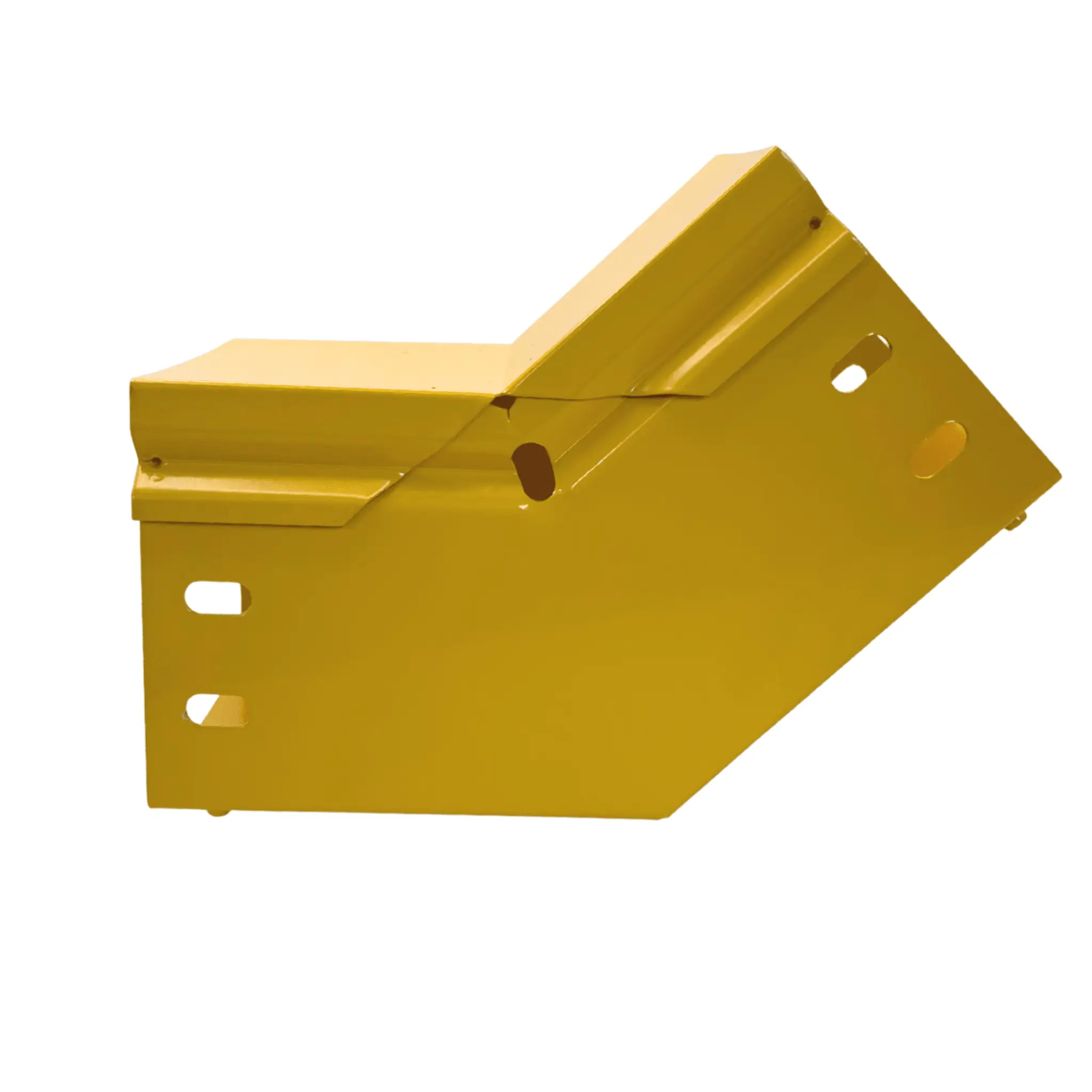 CHFIBER CURVA VERTICAL INTERIOR A 45° DE ALUMINIO PERALTE 4″ ANCHO 4″ RADIO 8″ CON RECUBRIMIENTO EN PINTURA EPÓXICA, INCLUYE TAPA , UN PAR DE COPLES Y TORNILLERÍA.