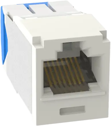Conector Jack RJ45 Estilo TG, Mini-Com, Categoría 6A, Con Gel Resistente a la Corrosión, de 8 posiciones y 8 cables, Color Blanco Mate