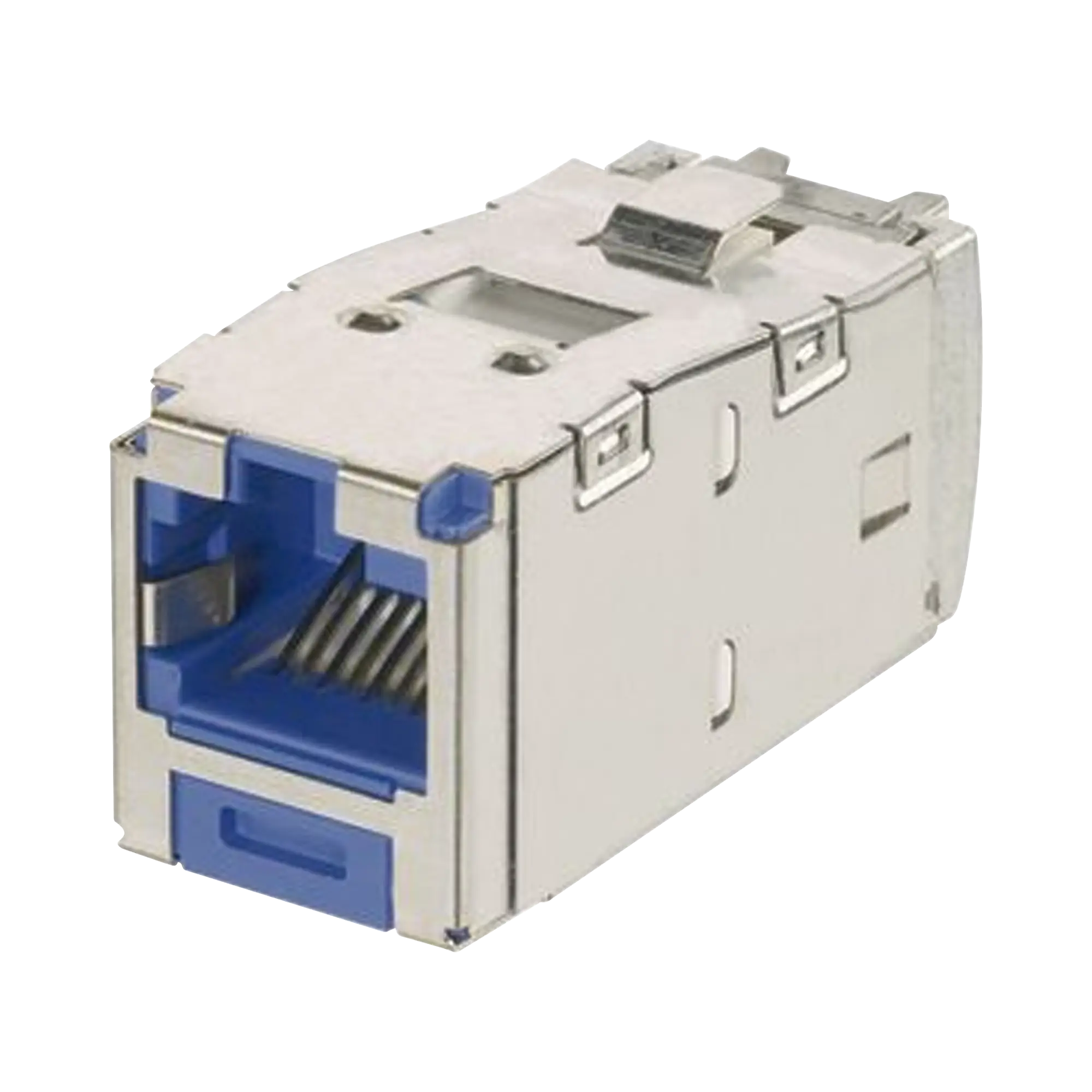 Conector Jack RJ45 Blindado, Llaveado Azul, Estilo TG, Mini-Com, Categoría 6A, de 8 posiciones y 8 cables, Color Azul