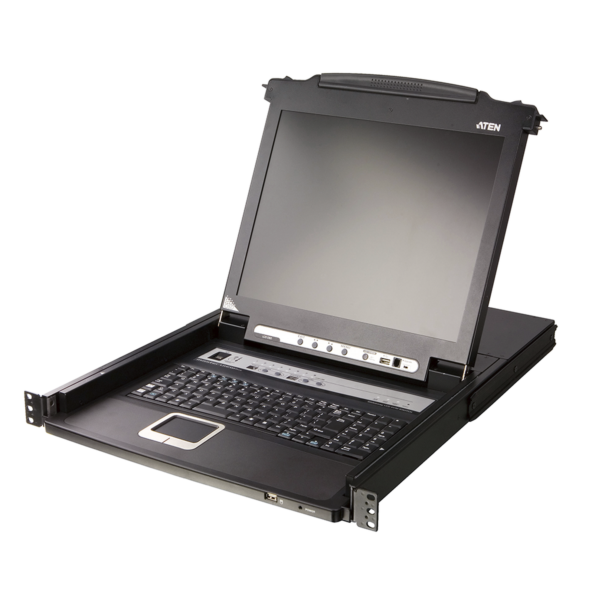 Consola LCD single rail con switch KVM integrado |VGA PS/2-USB de 8 puertos | Conexión Daisy Chain | Módulo LCD 17″ TFT-LCD