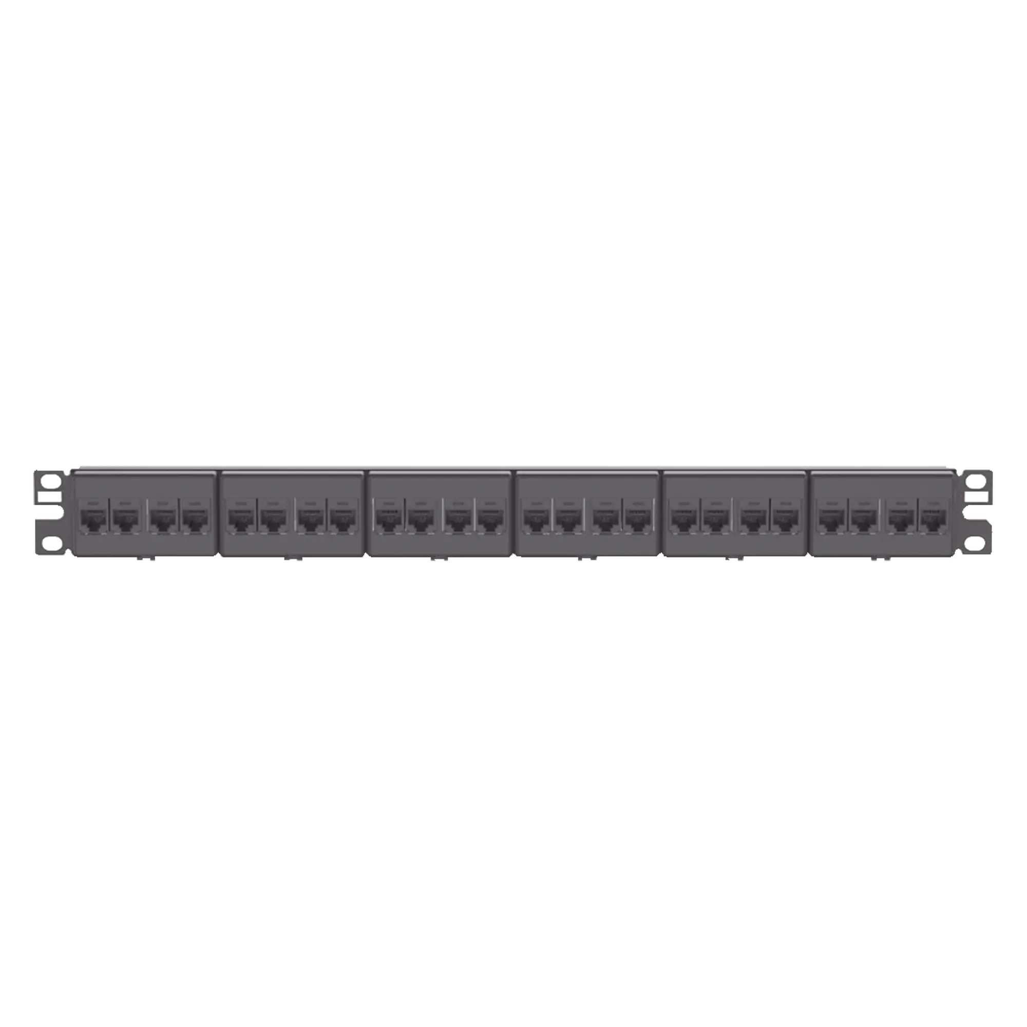 Panel de Parcheo con 24 Acopladores Mini-Com, Plano, Categoría 6, de 1 UR, Color Negro