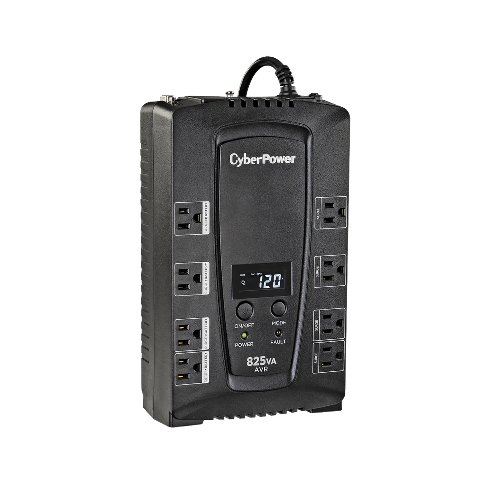 UPS de 825 VA/450 W, Topología Línea Interactiva, Entrada 120 Vca NEMA 5-15P, Tipo Gabinete Compacto, Con 8 Tomas NEMA 5-15R