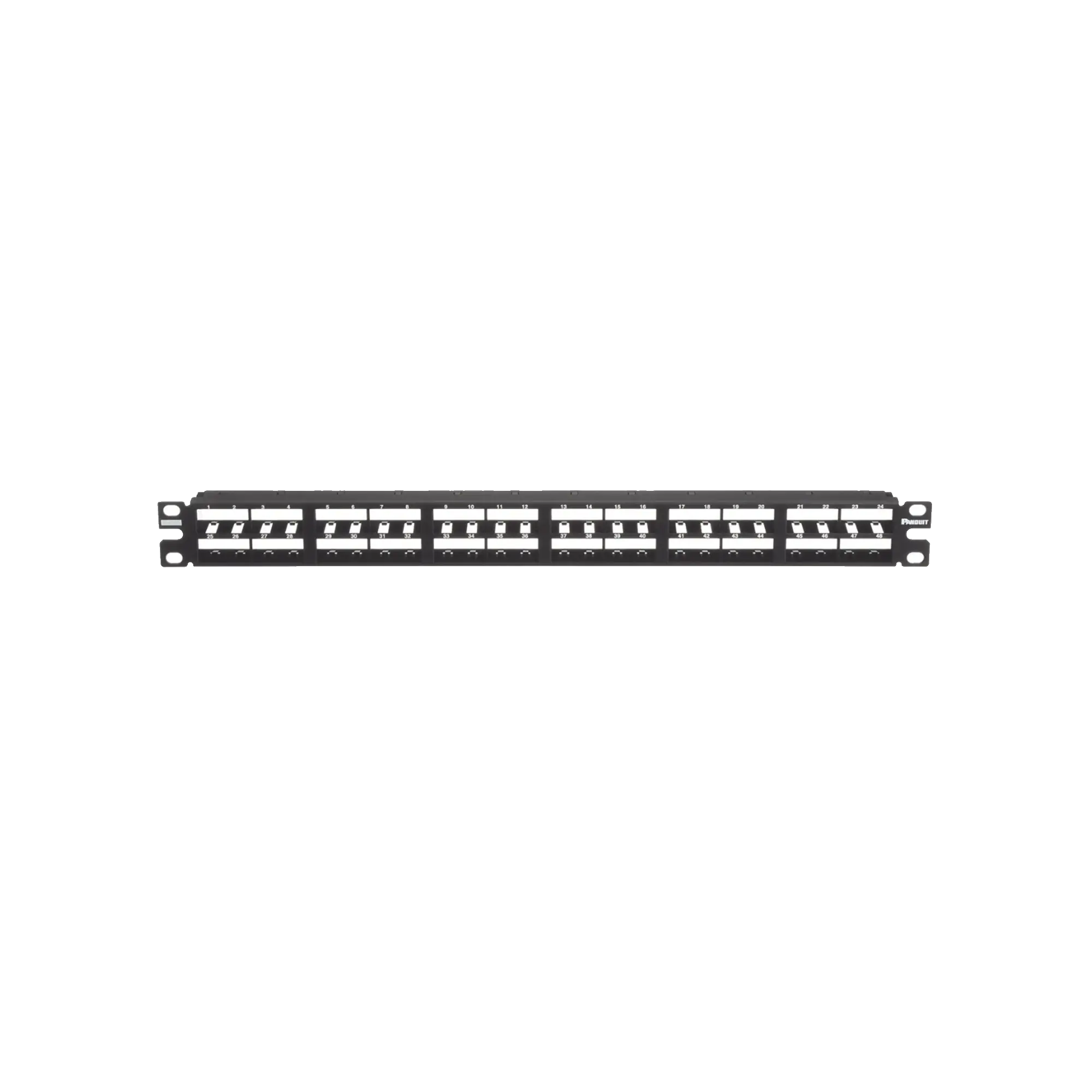 Panel de Parcheo Modular Mini-Com (Sin Conectores), Plano, Sin Blindaje, Alta Densidad, Identificación Pre-impresa, de 48 puertos, 1UR